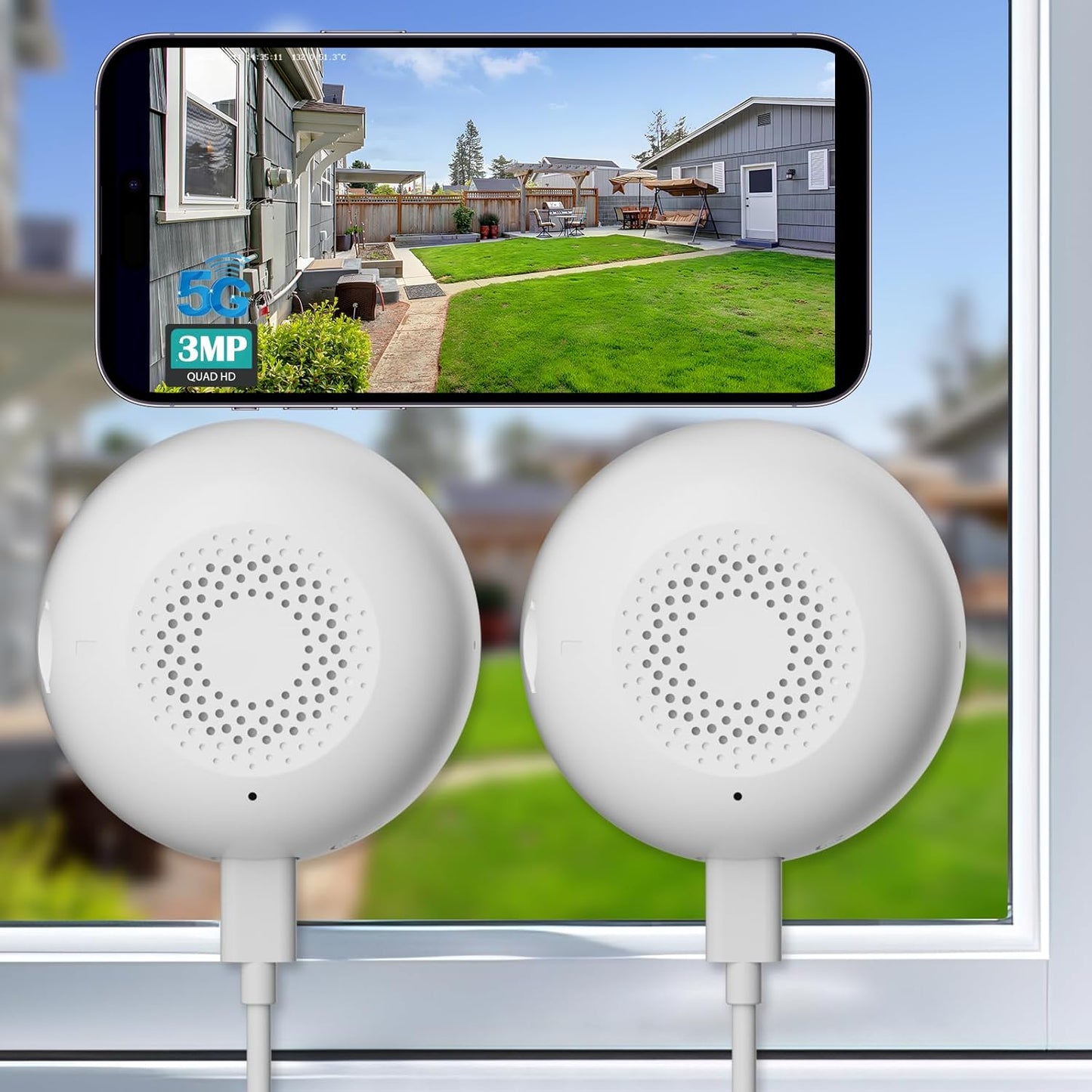 3MP Window Cameras for Home Security-2 Pack, 5G & 2.4GHz WiFi Dome Security Camera with Full Color Night Vision, Person & Motion Detection, Two-Way Audio, Alexa, 24/7 Recording, Easy Install