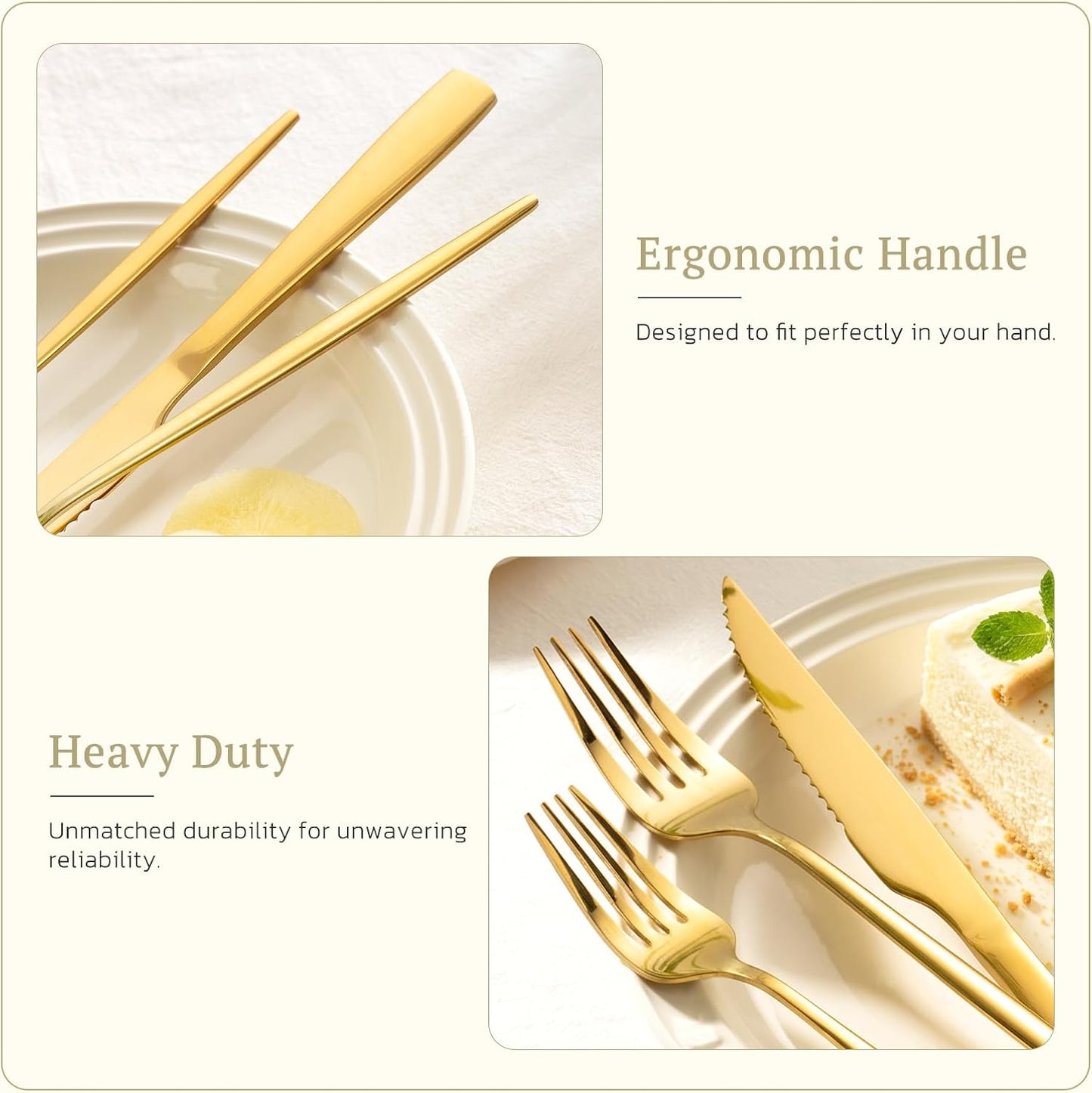 Astercook Silverware Set 48-Piece Gold Flatware Set with Steak Knives Food-Grade Stainless Steel Cutlery Set for 8 Mirror Polished Utensils Set for Home Kitchen Restaurant Valentine's Gift