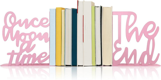Once Upon A Time Bookends,Metal Decorative Bookends,Once Upon A Time Sign for Bookshelf, Reading Nook, Daycare, Classroom Bedroom Home Office Nursery Decor,Birthday Gift for Boys and Girls (Pink)