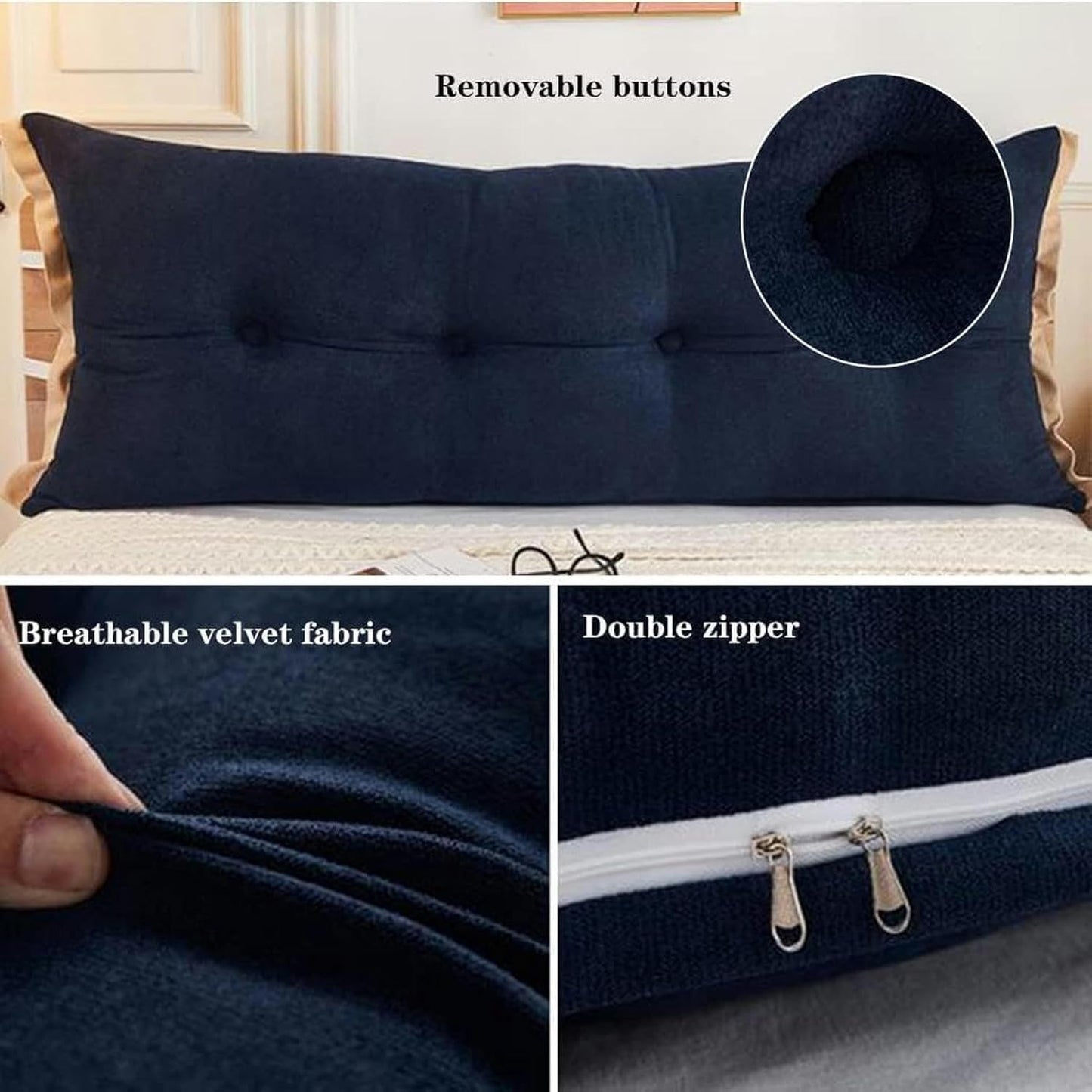 Headboard Pillow, Removable Daybed Bed Large Bolster Positioning Support Wedge Pillow Pregnancy Support Cushion Reading Pillow Bed Rest Pillows(Blue,120cm)