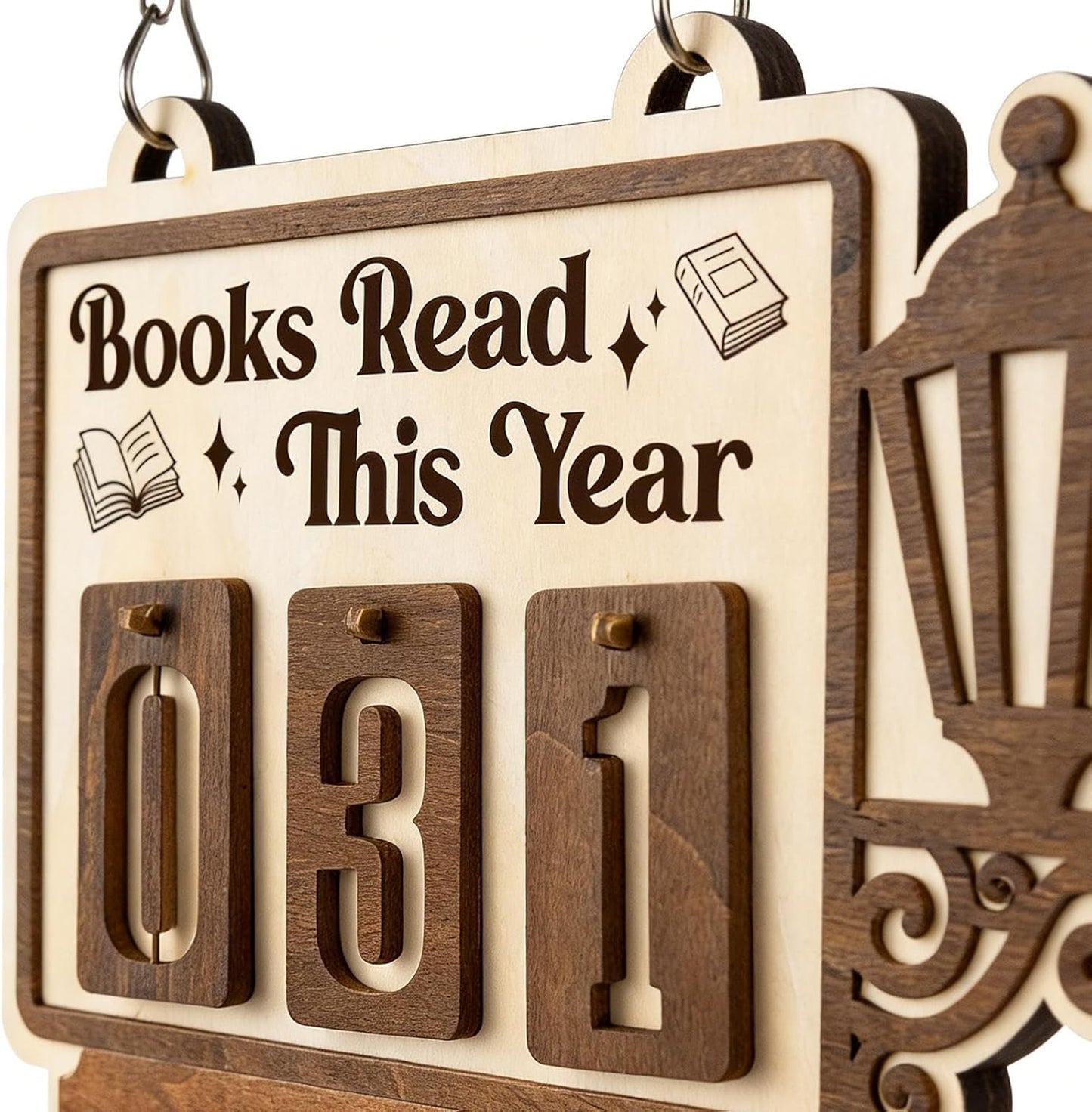 Books Read Counter, Wooden Goal Pendant Tracker, Compact Reading Counter for Students, Solid Wood Educational Book Tracker with Engraved Numbers, Book Goal Display with Hanging String, Books Read
