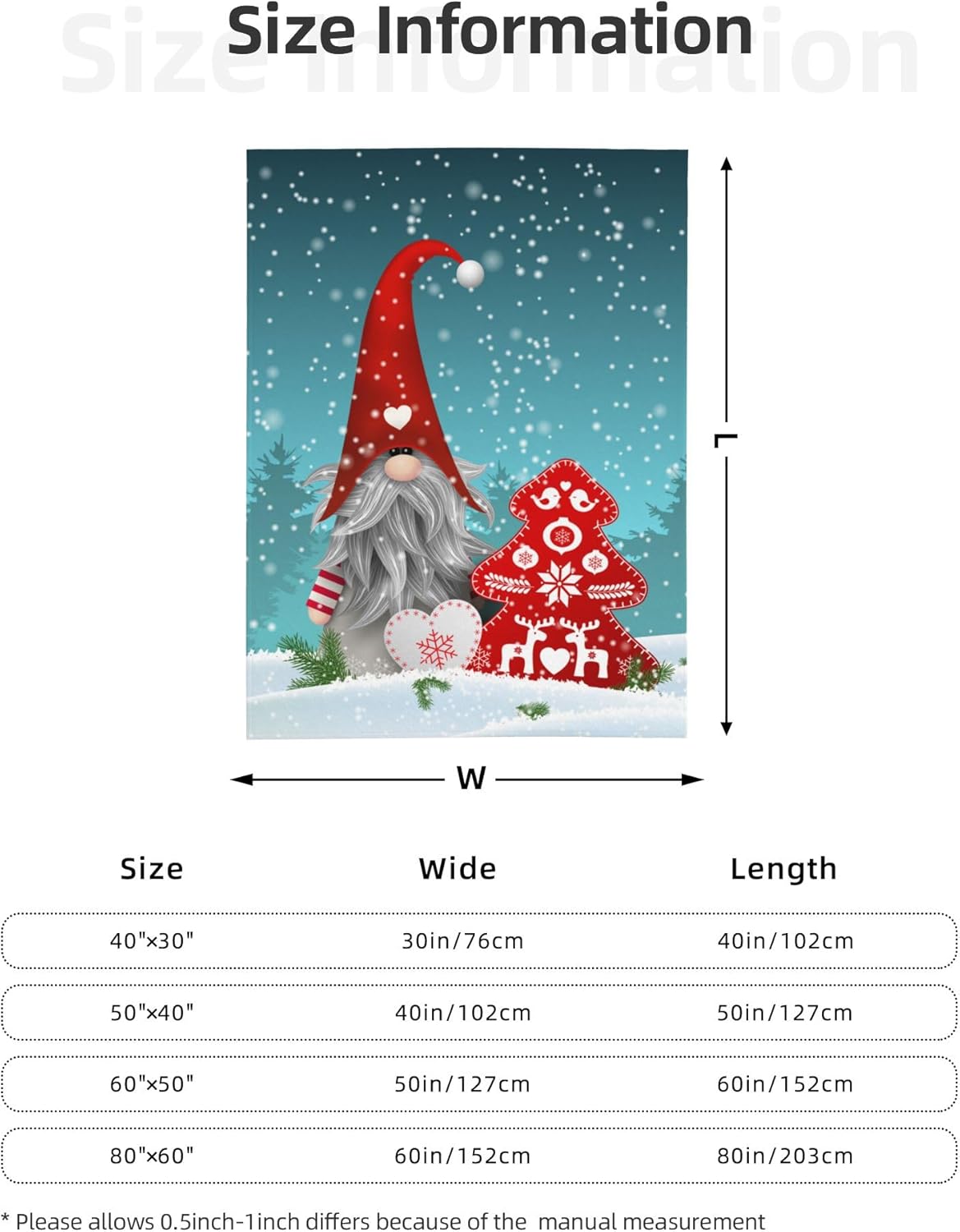 Christmas Gnomes Throw Blanket, Soft Flannel Throw Blanket for Couch, Bed, Travel, Living Room & Home Decor, Cozy Lightweight Warm Fluffy Fuzzy Blankets for Adults Women Girls (50×40 Inch)