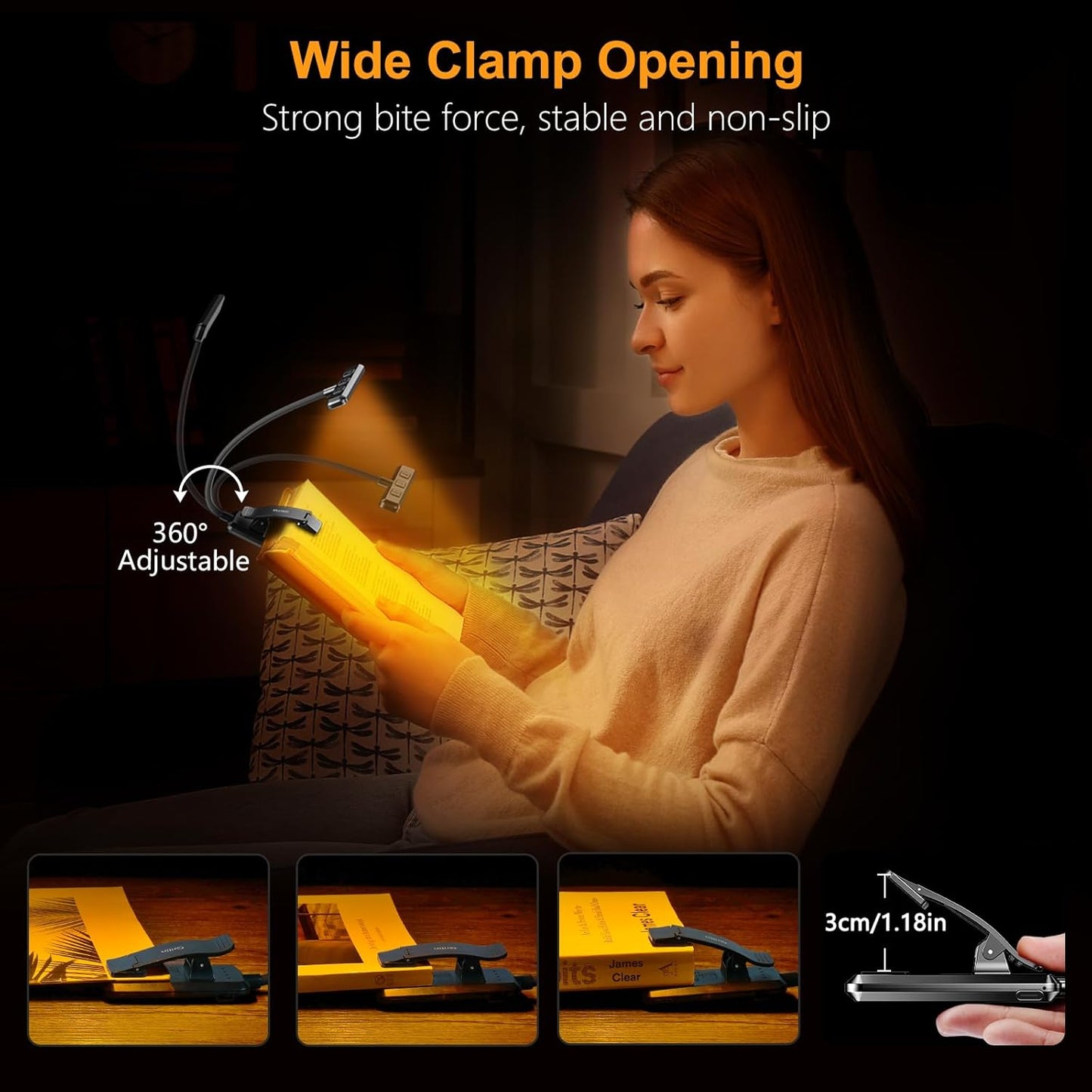 Gritin 2 Pack 19 LED Rechargeable Book Light for Reading in Bed with Memory Function-Eye Caring 3 Color Temperatures,Stepless Dimming Brightness,90 Hrs Runtime Clip on Light for Book Lovers