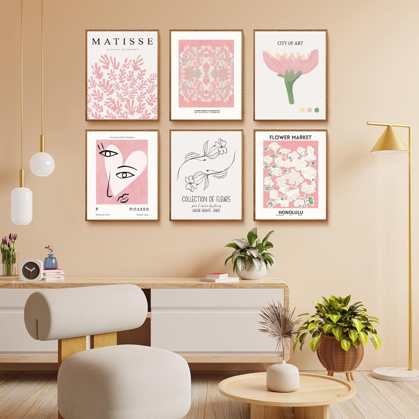 QIAOMICS Pink Flower Market Wall Art Prints,Cute Matisse Wall Decor Aesthetic,Colorful Exhibition Posters Wall Decor Posters for Bedroom,Dorm (8"×10" Unframed)