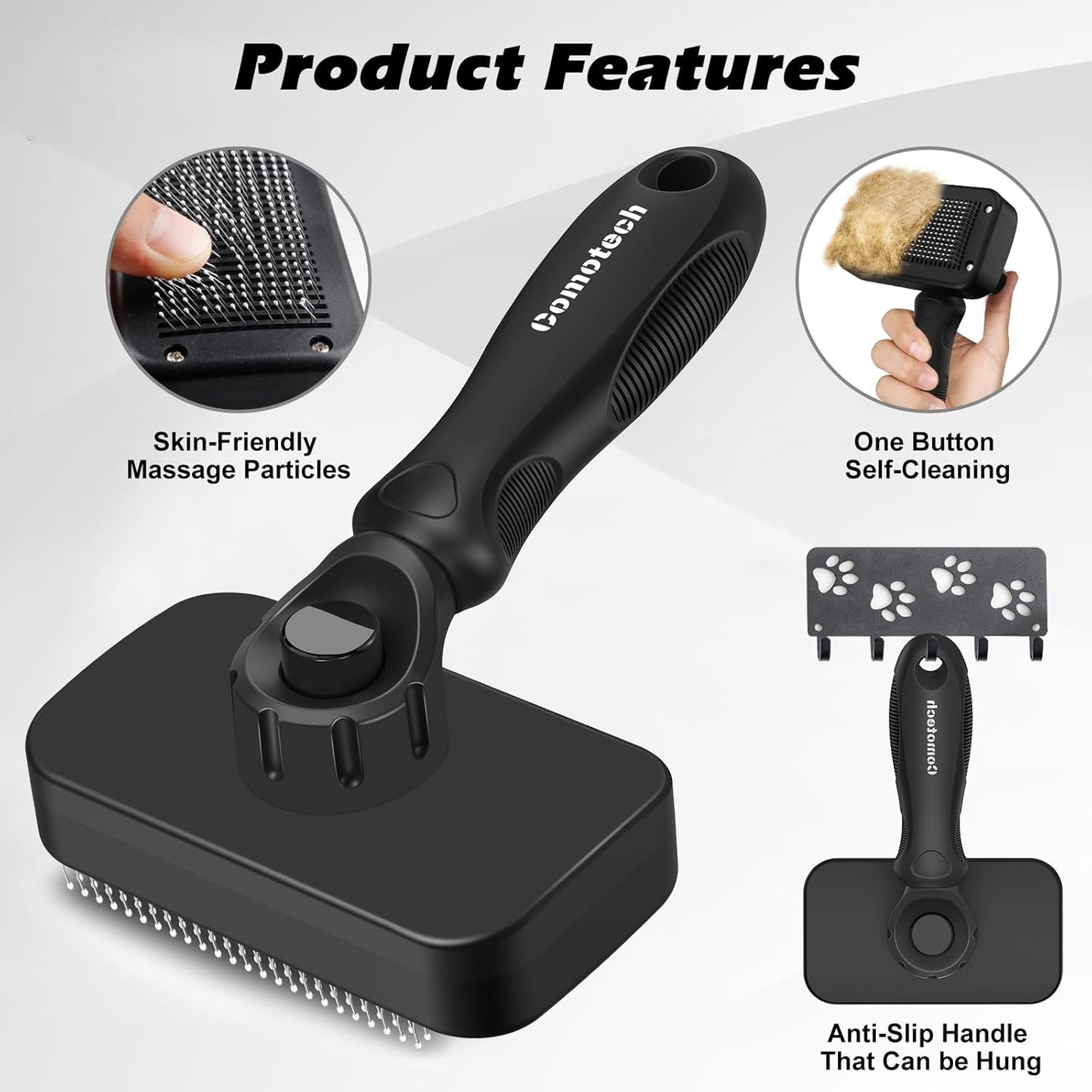 Comotech 3PCS Cat Grooming Supplies, Cat Brush & Nail Clipper/Trimmer & Flea Comb for Shedding Indoor Cats Essentials Stuff Accessories (Black)