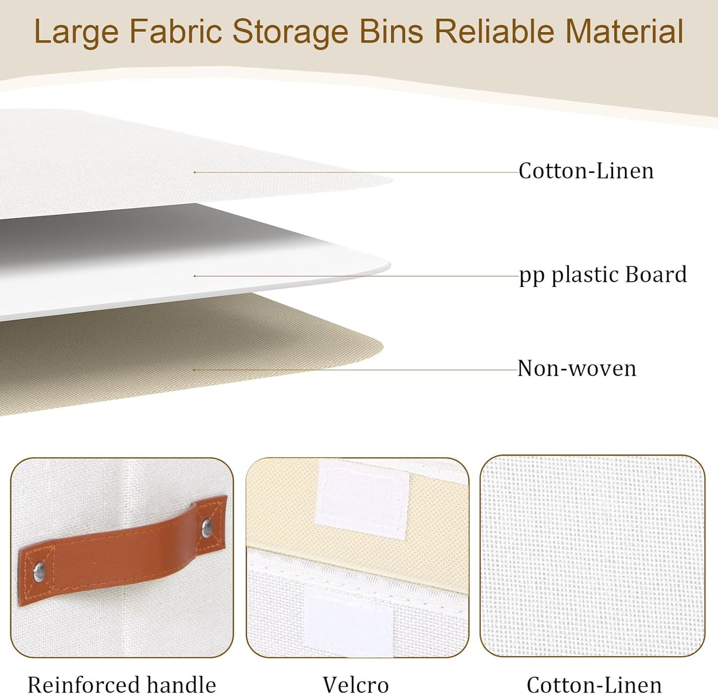 Fabric Storage Boxes with Lids, 10.2 x 7.8 x 6.7 Inch Closet Organizers for Shelves, Foldable Storage Bins with Handles, White, 5-Pack
