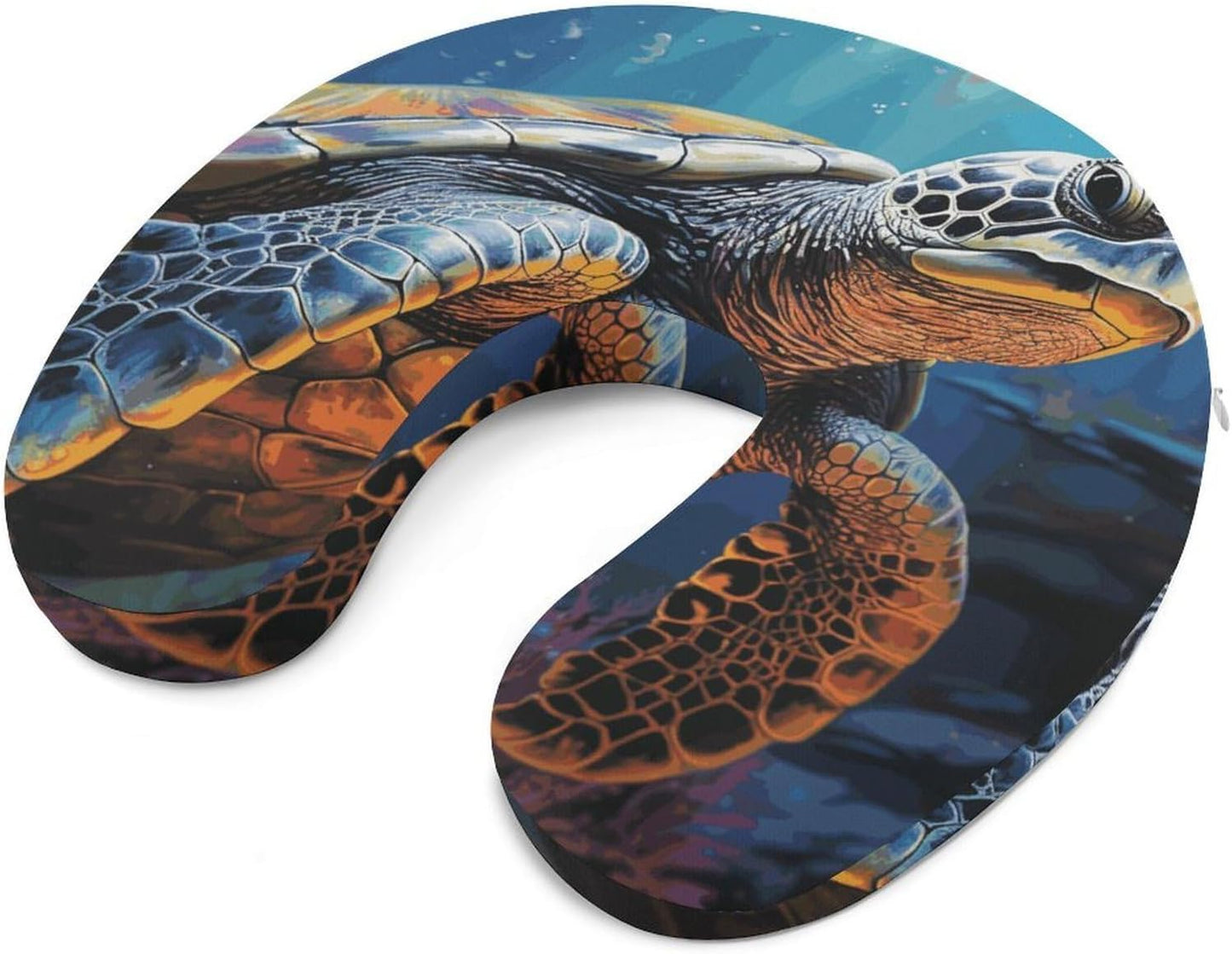 Painted Sea Turtle Neck Pillow Memory Foam U Shaped Pillows Portable Pillows for Shoulder Travel Head Support Pillow with Concealed Zipper for Airplane Car Home Office