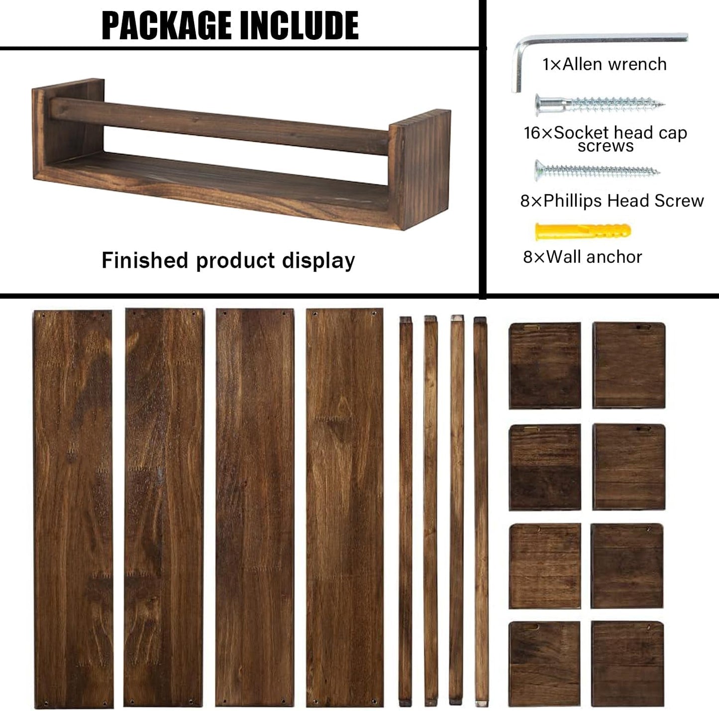 4 Pcs Nursery Book Shelves, 16.5 Inch Floating Bookshelves for Wall, Versatile Wall-Mounted Nursery Bookshelf, Solid Wood Floating Shelves for Books, Toys and Decor Storage