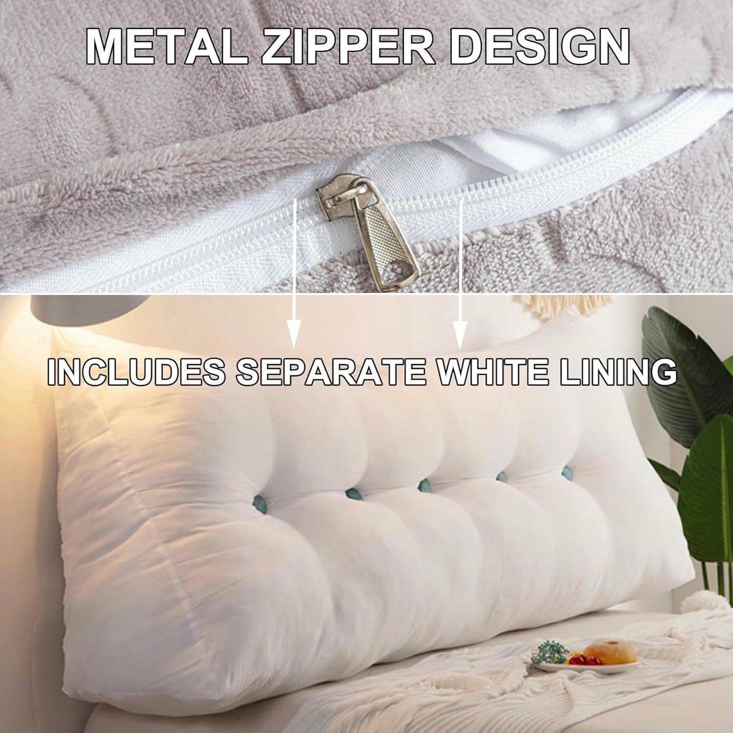 Fleece Wedge Headboard Pillow,Large Backrest Triangular Headboard Reading Pillow,Solid Color Positioning Support Bed Rest Cushion Removable Daybed Bolster Cover~/