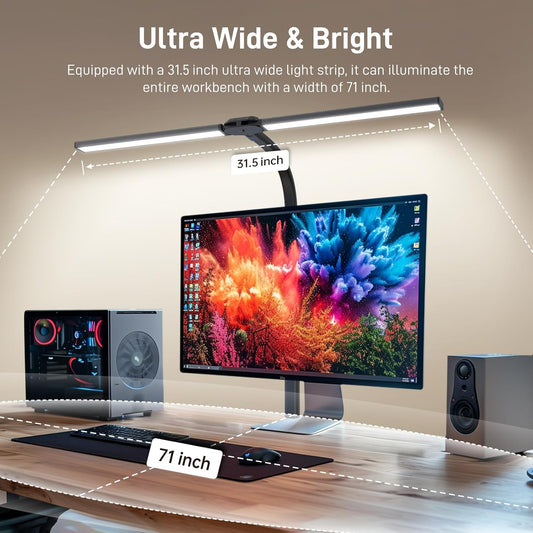 LED Desk Lamp for Home Office, Eye-Caring Desk Light with Clamp, 24W Double Head Architect Task Lamp Stepless Dimming, Flexible Gooseneck Bright Table Lamp for Study Reading Workbench Drafting