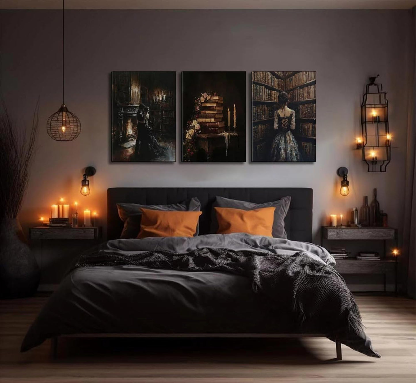 3pcs Vintage Library Canvas Wall Art Gothic Dark Academia Aesthetic Posters Prints Paintings Victorian Antique Book Wall Decor Pictures for Living Room Bedroom Reading Room Home Decorate Unframed