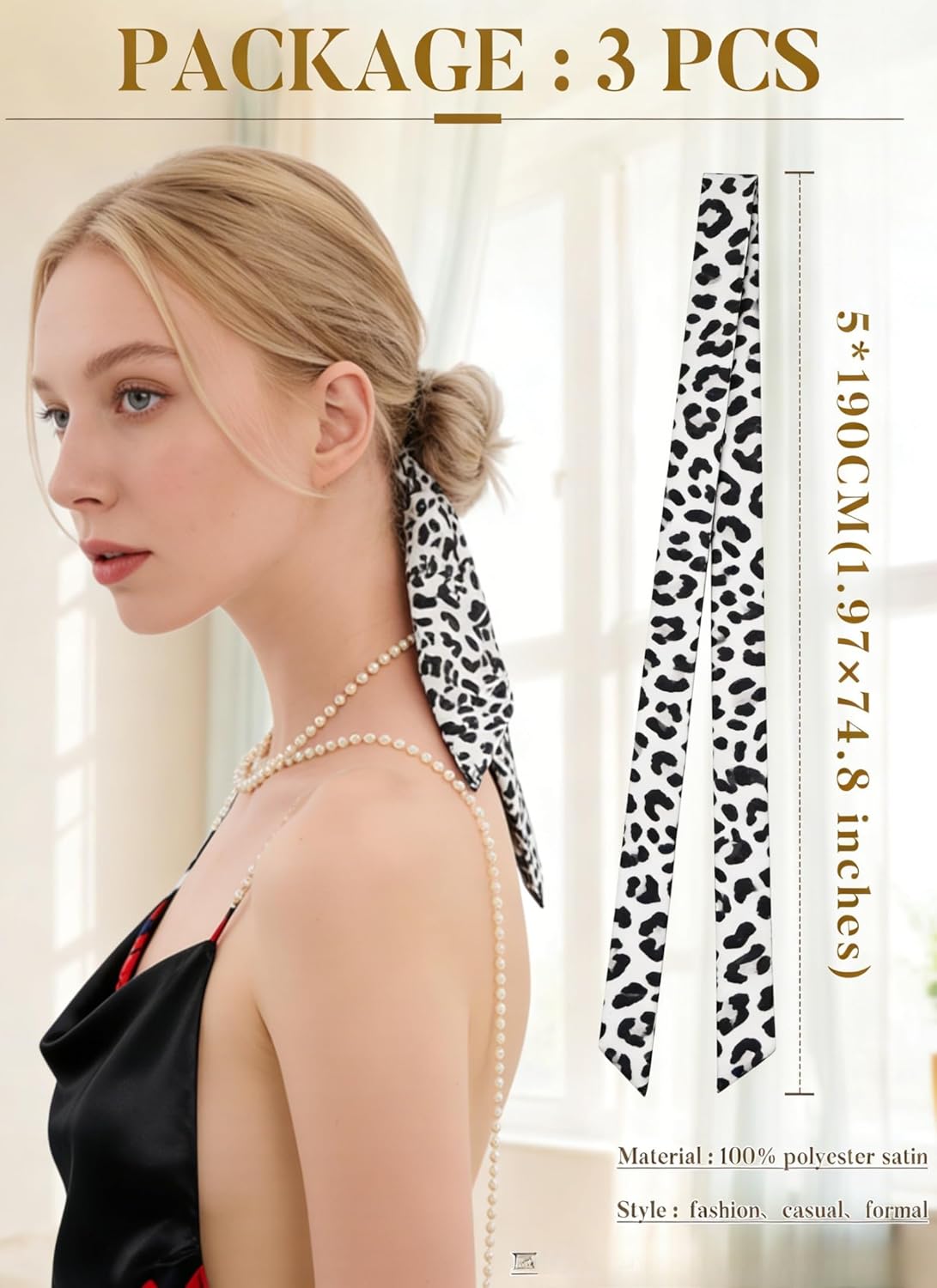 CHLINS 3 Pcs Head Scarves for Women Leopard Purse Bag Scarfs for Handbags Long Skinny Hair Band Neck Scarf for Women Girls
