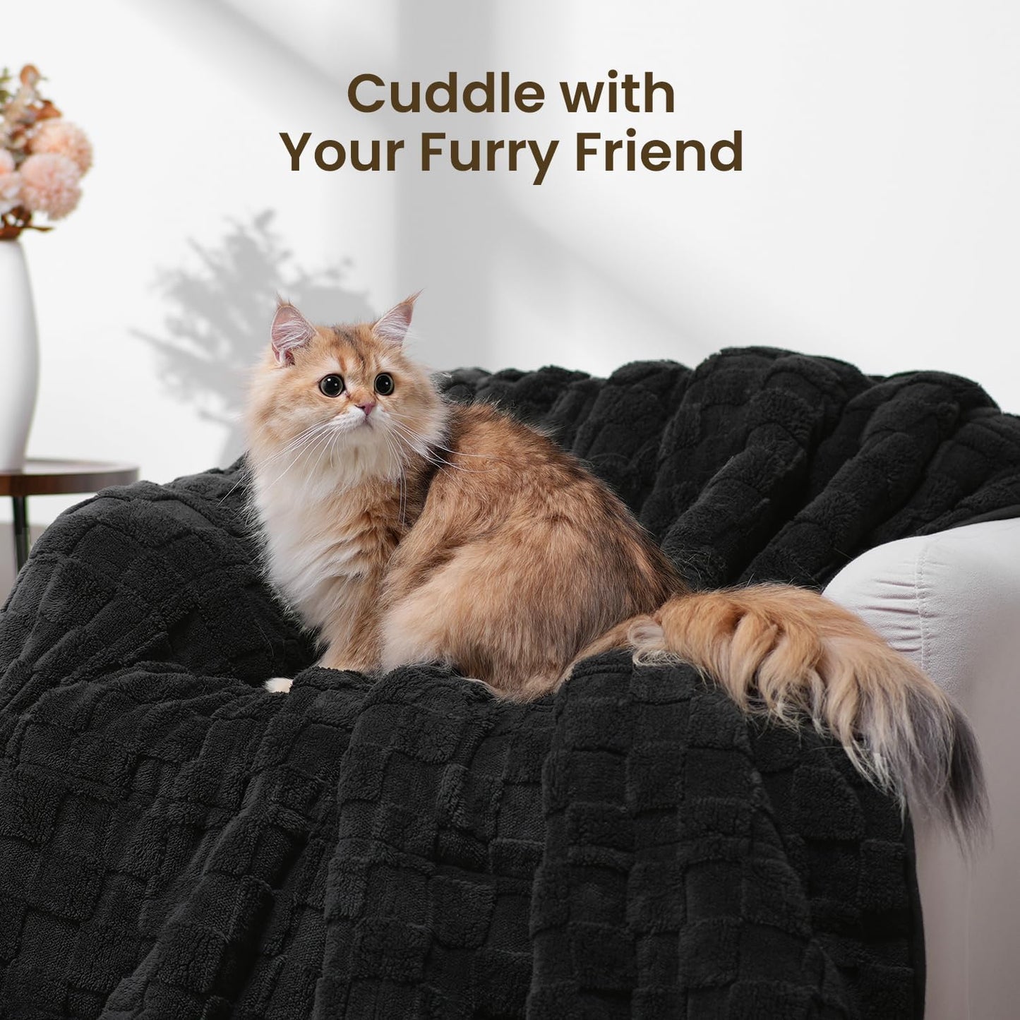 15lbs Weighted Blanket Twin Size, Classy Soft Jacquard 3D Checkered Sherpa Weighted Blankets for Adults, Cozy Fluffy Bed Blanket for Sleeping, 48 x 72 inches, Ceramic Beads, Black