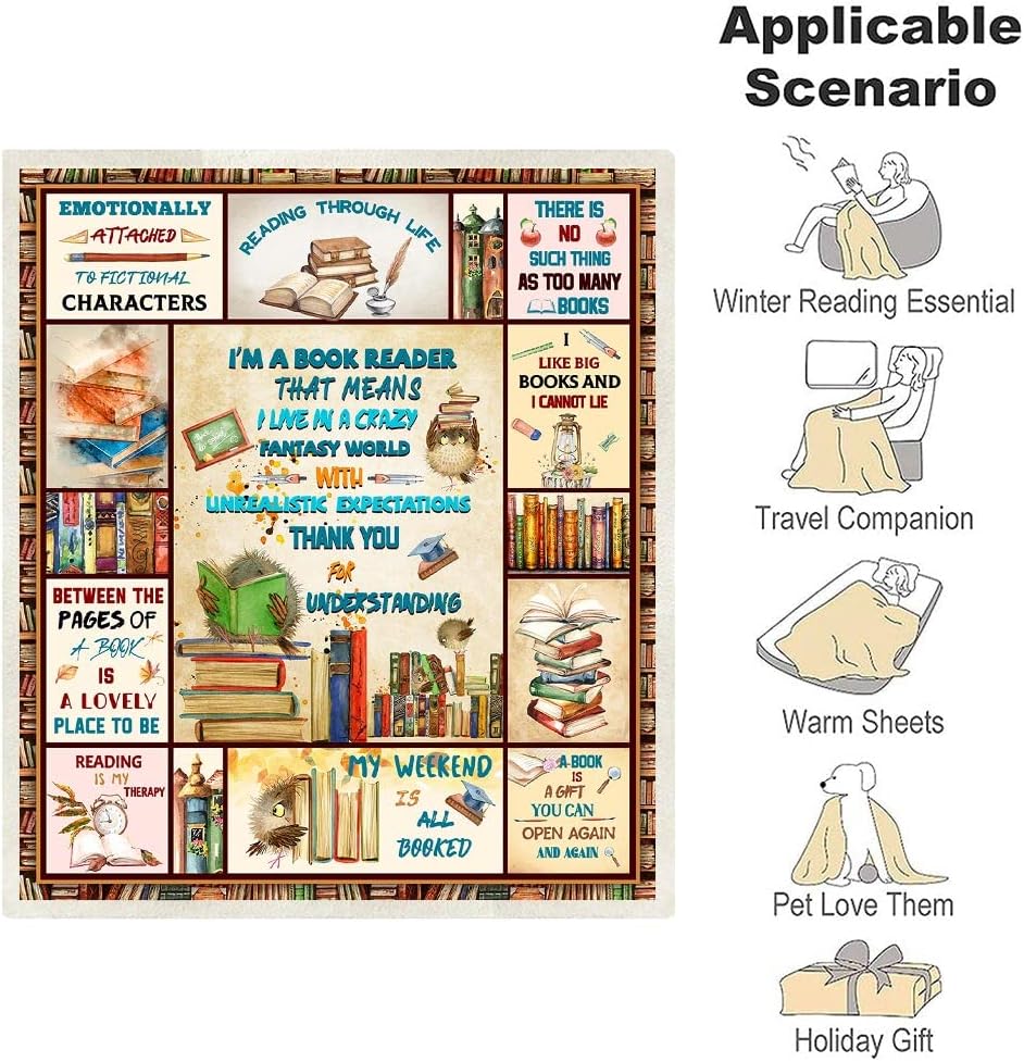 Book Lovers Gifts Blanket, Book Accessories for Reading Lovers, Book Reading Librarian Gifts Throw Blanket, Book Club Bookworm Gifts for Reading Lover Bookish, Literary Gifts Ideas Blanket 60"x50"