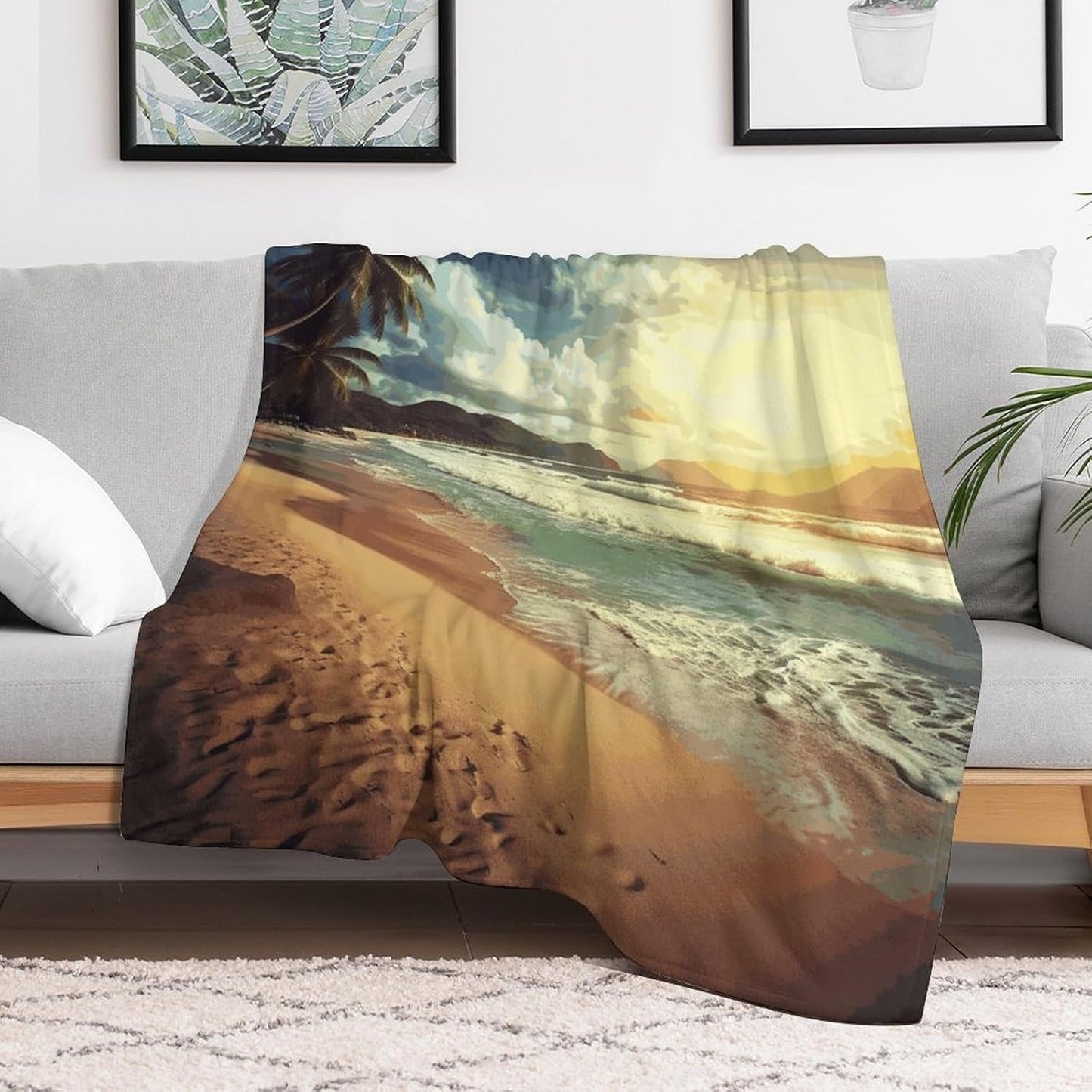 Sunset on The Beach Blanket Super Soft Lightweight Throw Blanket Cute Cozy Warm Bed Blanket Decorative Fuzzy Blanket All-Season Home Decor Gift for Sofa Couch Living Room 40"*50" （100 * 130cm）