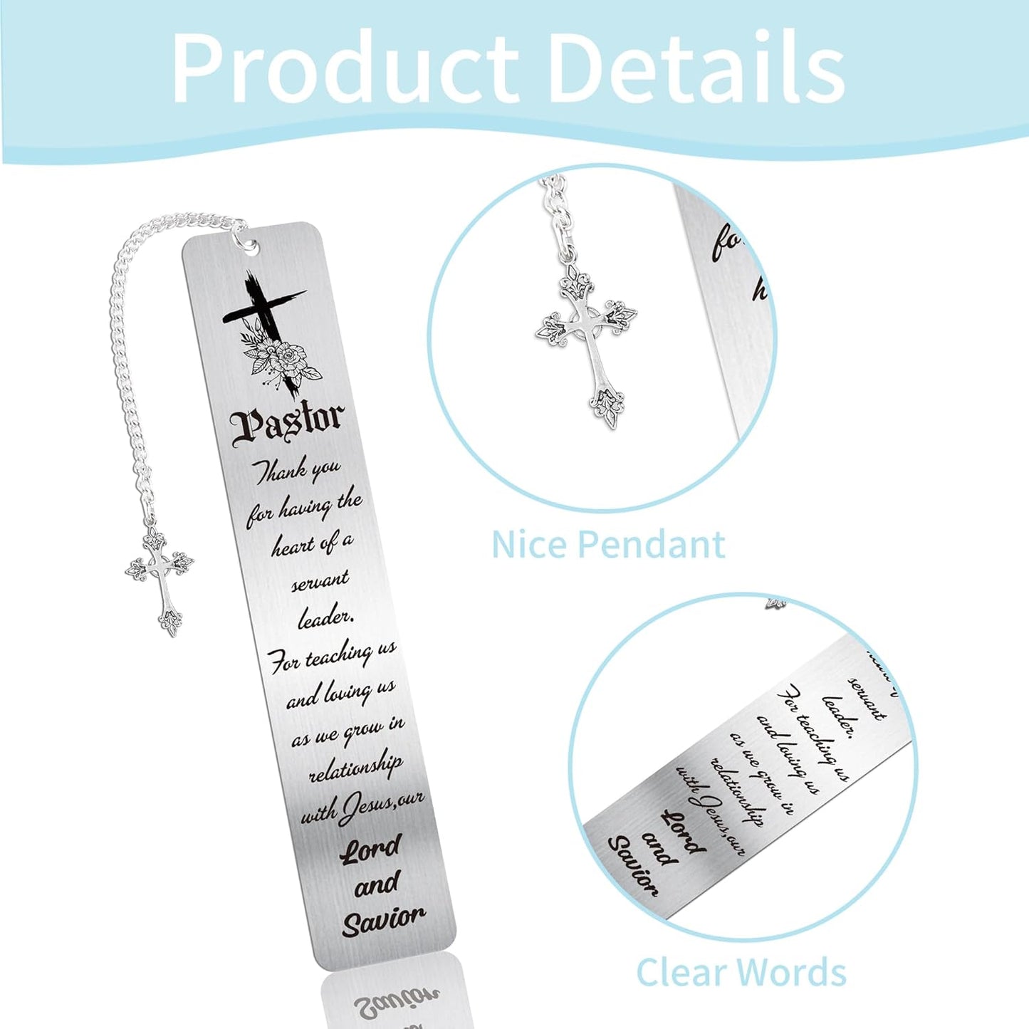 Pastor Appreciation Gift Metal Bookmark: Priest Book Mark with Cross Charm and Gift Box, Christian Book Marker for Pastor Wife or Husband, Religious Gifts for Men or Women in Ministry