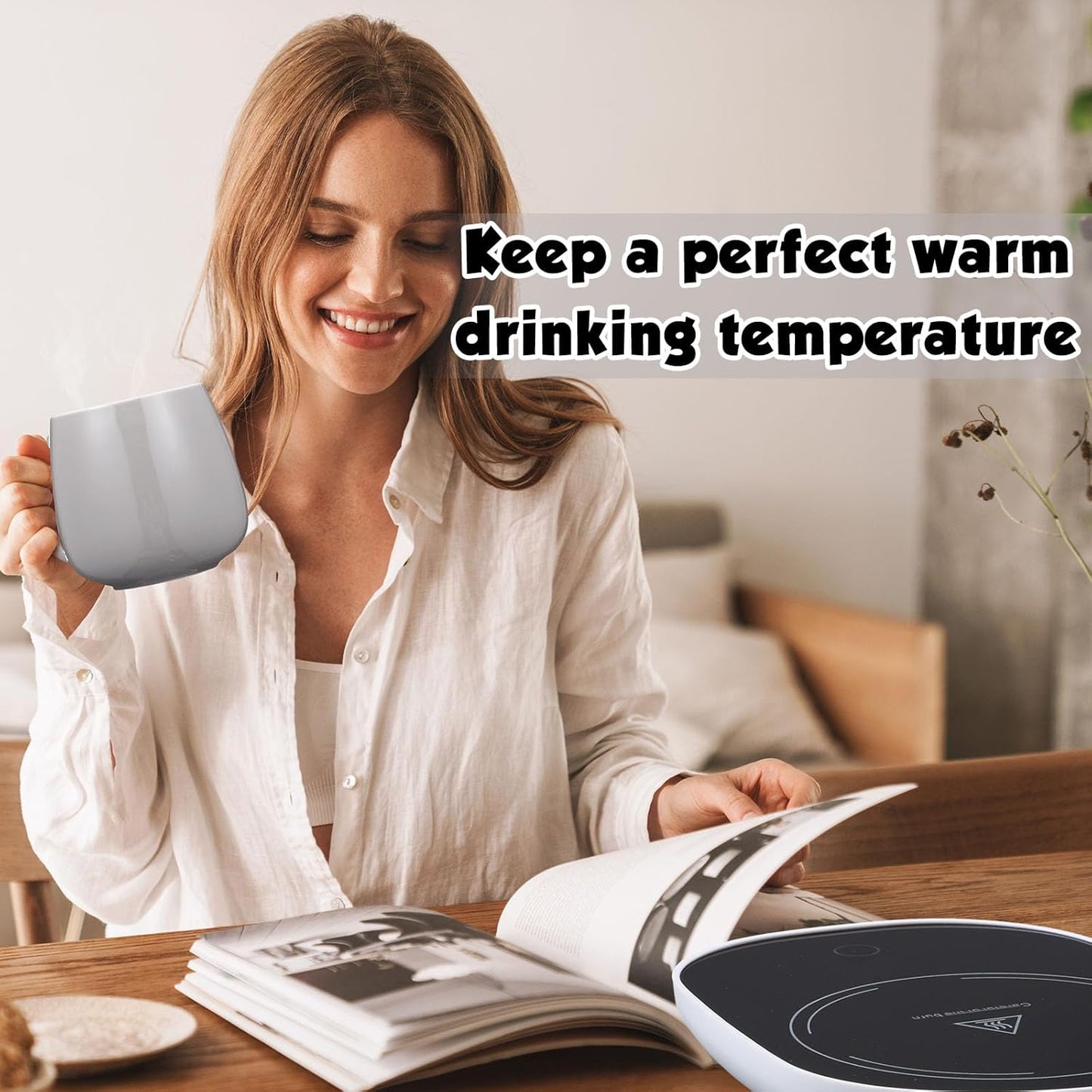 Honeydak Coffee Mug Warmer Cute Cat Mug Set Cup Warmer for Women Heated Coffee Warmers for Mom Home Office Desk Valentine's Day Anniversary Birthday Gifts(Cat,Gray)