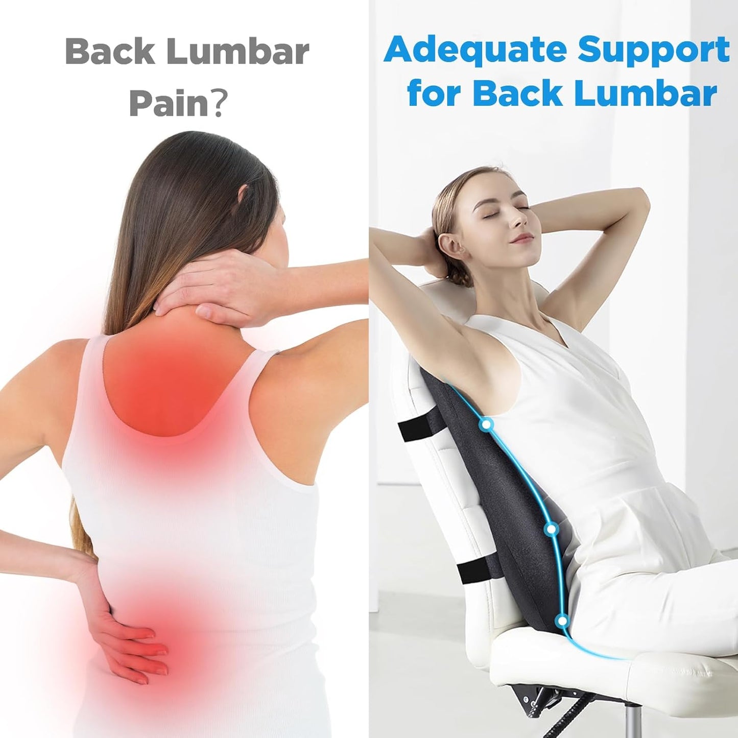 Teemour High Back Support Pillow for Office Chair, Fully Support Back Cushion - Memory Foam Lumbar Support Pillow for Offfice Chair, Desk, Gaming Chair, Promotes Posture Pain Relief Adjustable Straps