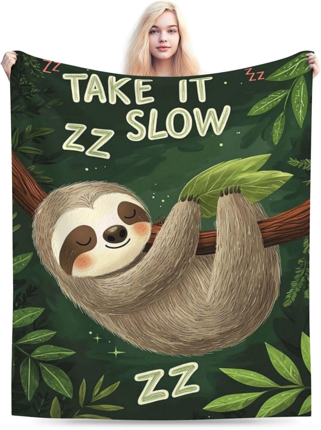 Sloth Blanket – Cute Cozy Jungle Throw Blanket for Girls and Women Who Love to Relax 60"x50"
