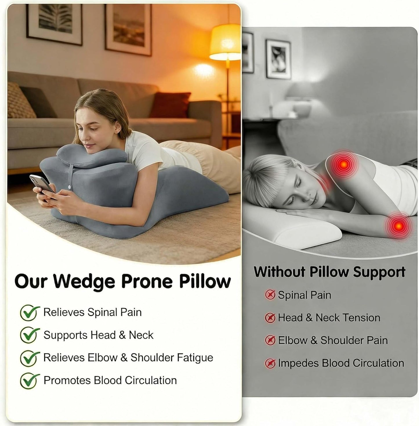 Multi-Position Body Support Pillow for Adults, Ergonomic Full Body Support Cushion for Home Relaxation, Back, Hip & Leg Support for Daily Rest and Stretching (Gray)