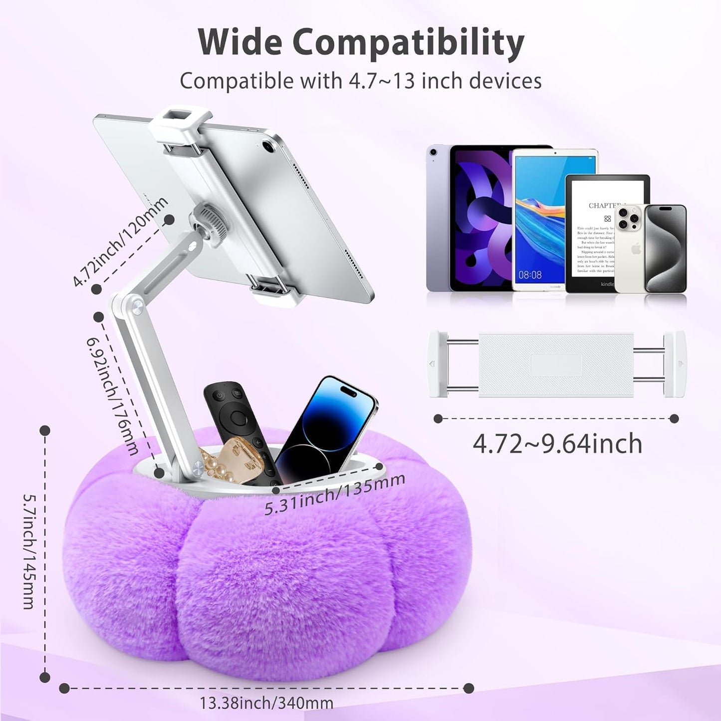 CreaDream Pumpkin Tablet Pillow Stand Holder for Kindle iPad, Adjustable Phone Pillow Stand for Lap Bed with Detachable Snack Bowl, Compatible with 4.7"-13" Tablet, iPad, iPhone, Samsung Tabs, Kindle
