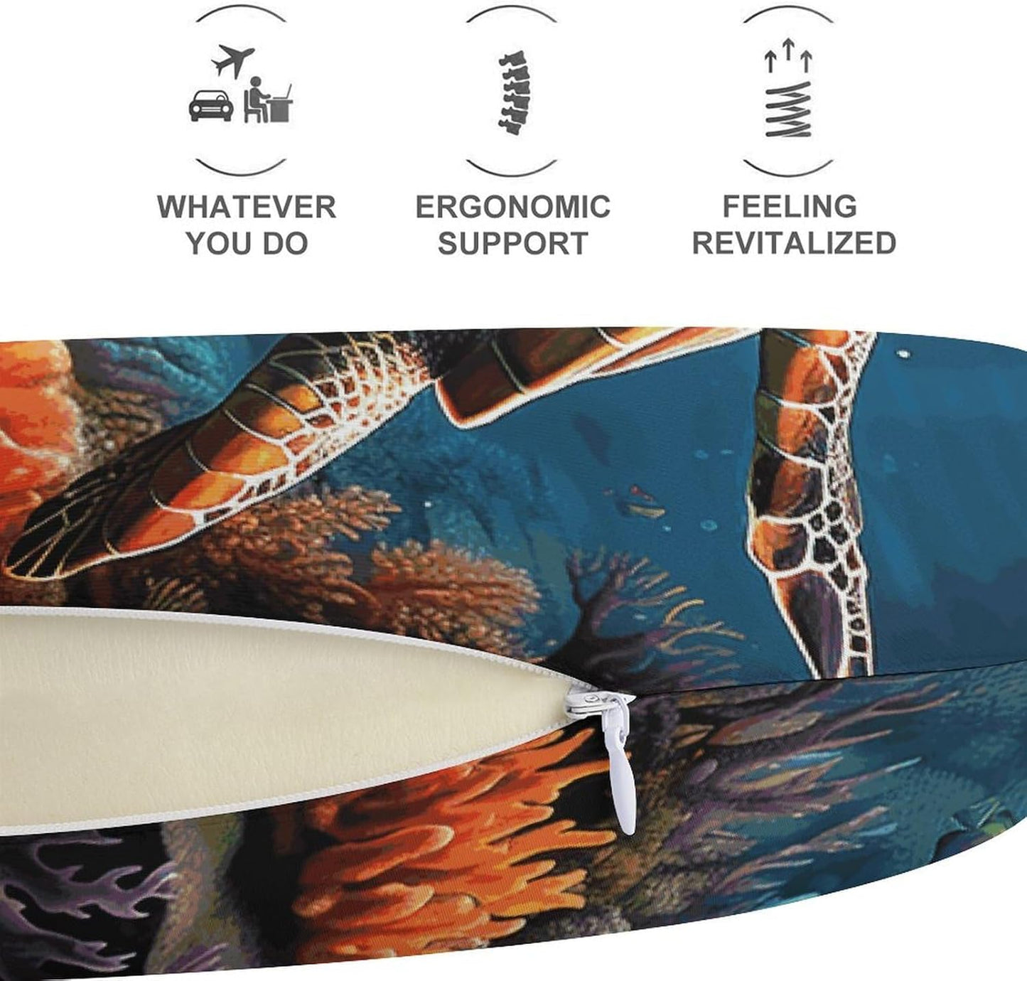 Sea Turtles Diamond Painting Neck Pillow Memory Foam U Shaped Pillows Portable Pillows for Shoulder Travel Head Support Pillow with Concealed Zipper for Airplane Car Home Office