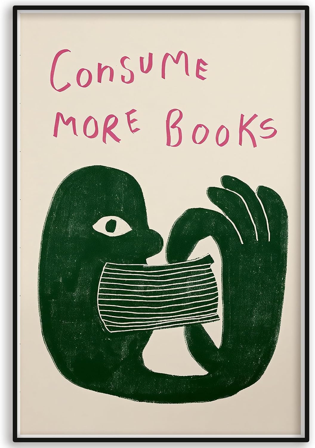 Funny Reading Wall Art Prints Bookish Wall Decor, Consume More Books Quote Canvas Print, Retro Book Art Cool Literature Dorm Room Classroom Library Living Room Home Decor 16x24 Inch Unframed