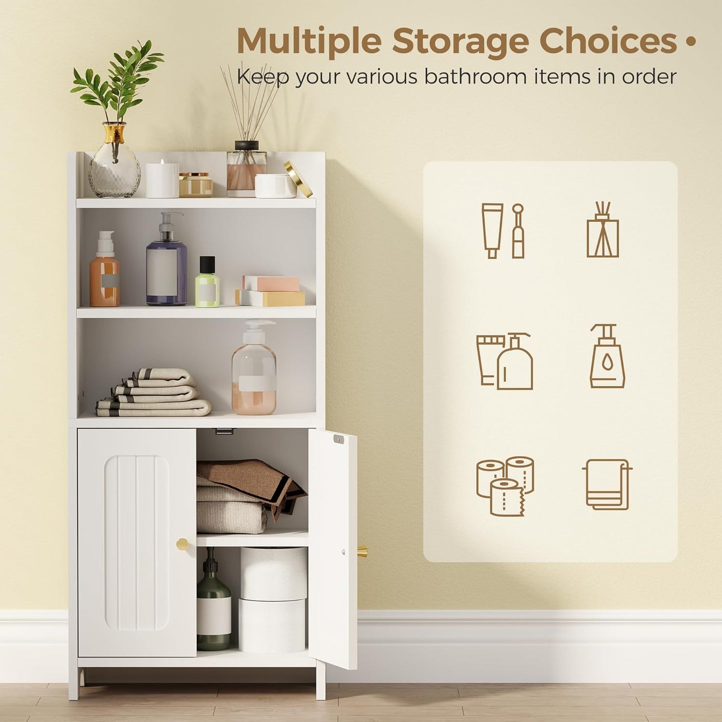 BEWISHOME Bathroom Storage Cabinet, Small Floor Cabinet, Toilet Paper Cabinets with 2 Doors and Shelves, Bathroom Organizers and Storage for Small Spaces, White 7.9" D x 14.6" W x 31" H YYG08W