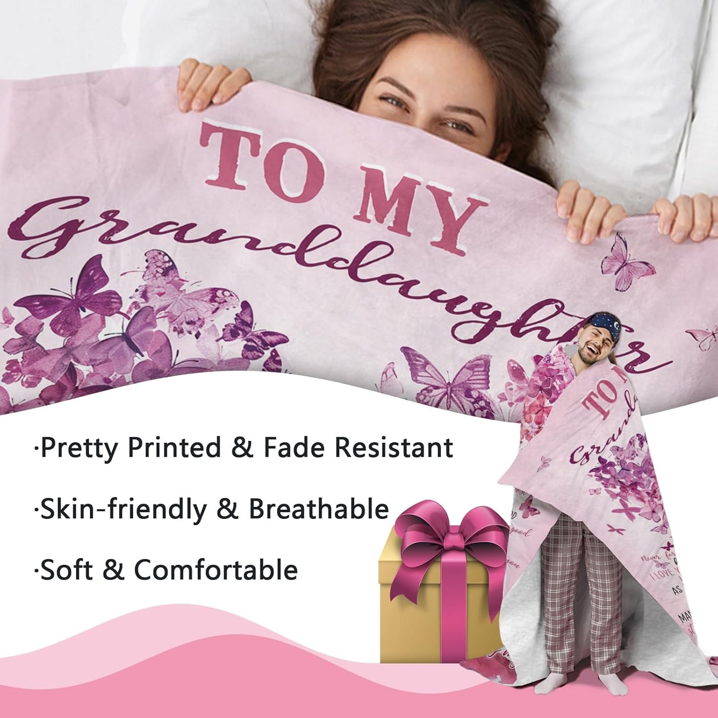 Gifts for Granddaughter from Grandma Grandpa Flannel Throw Blanket, To My Granddaughter Birthday Christmas Graduation Gift Ideas, Pink Love Heart Tree Blanket Present for Girls Teen 50'' x 60''