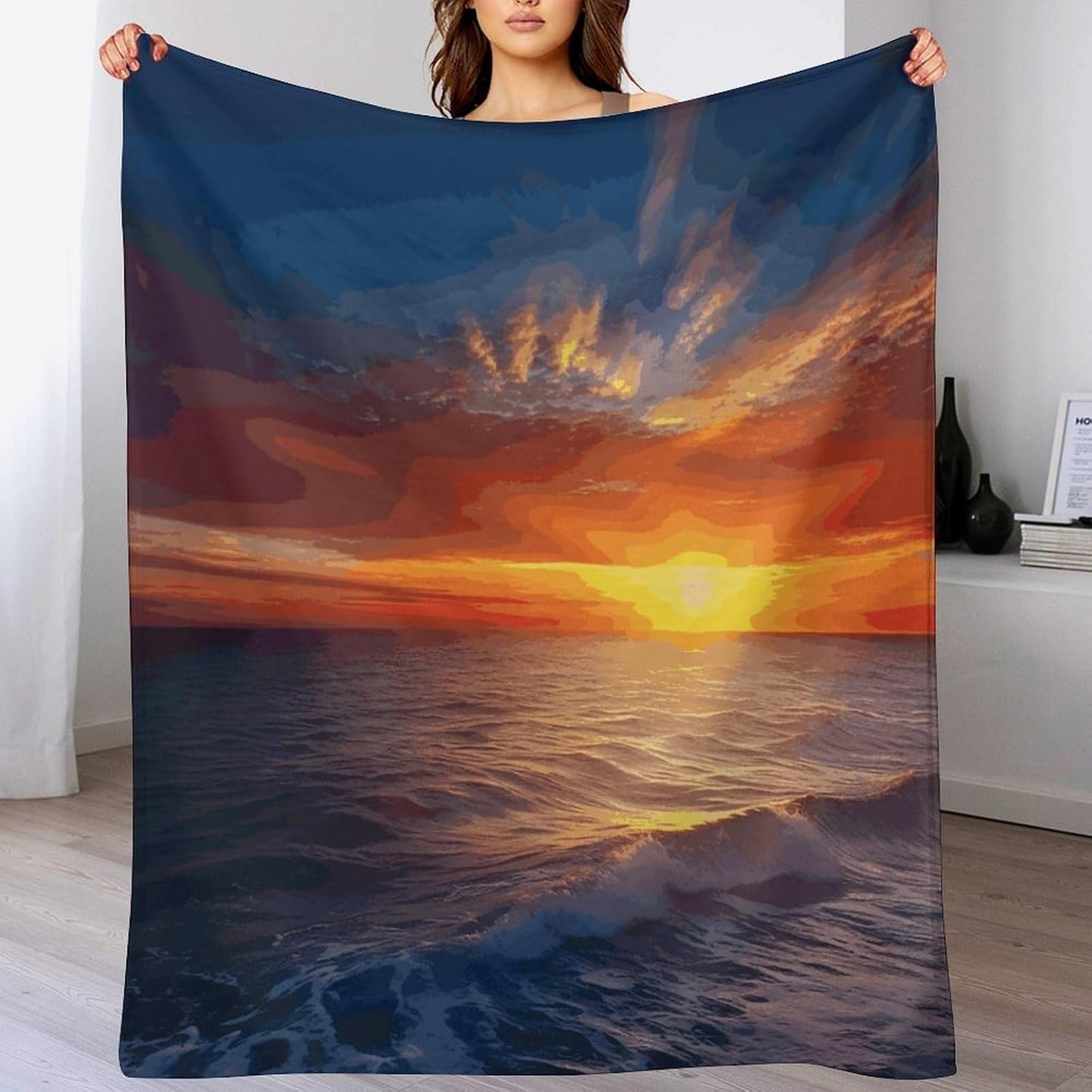 Sea and Sunset Blanket Super Soft Lightweight Throw Blanket Cute Cozy Warm Bed Blanket Decorative Fuzzy Blanket All-Season Home Decor Gift for Sofa Couch Living Room 30"*40"（76 * 100cm）