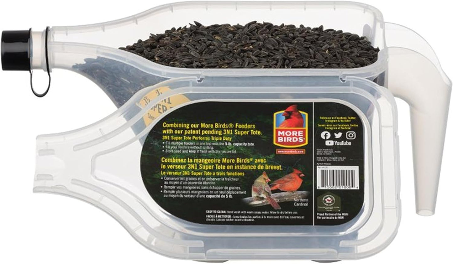 More Birds 3N1 Bird Seed Super Tote and Storage, 5 lb Seed Capacity