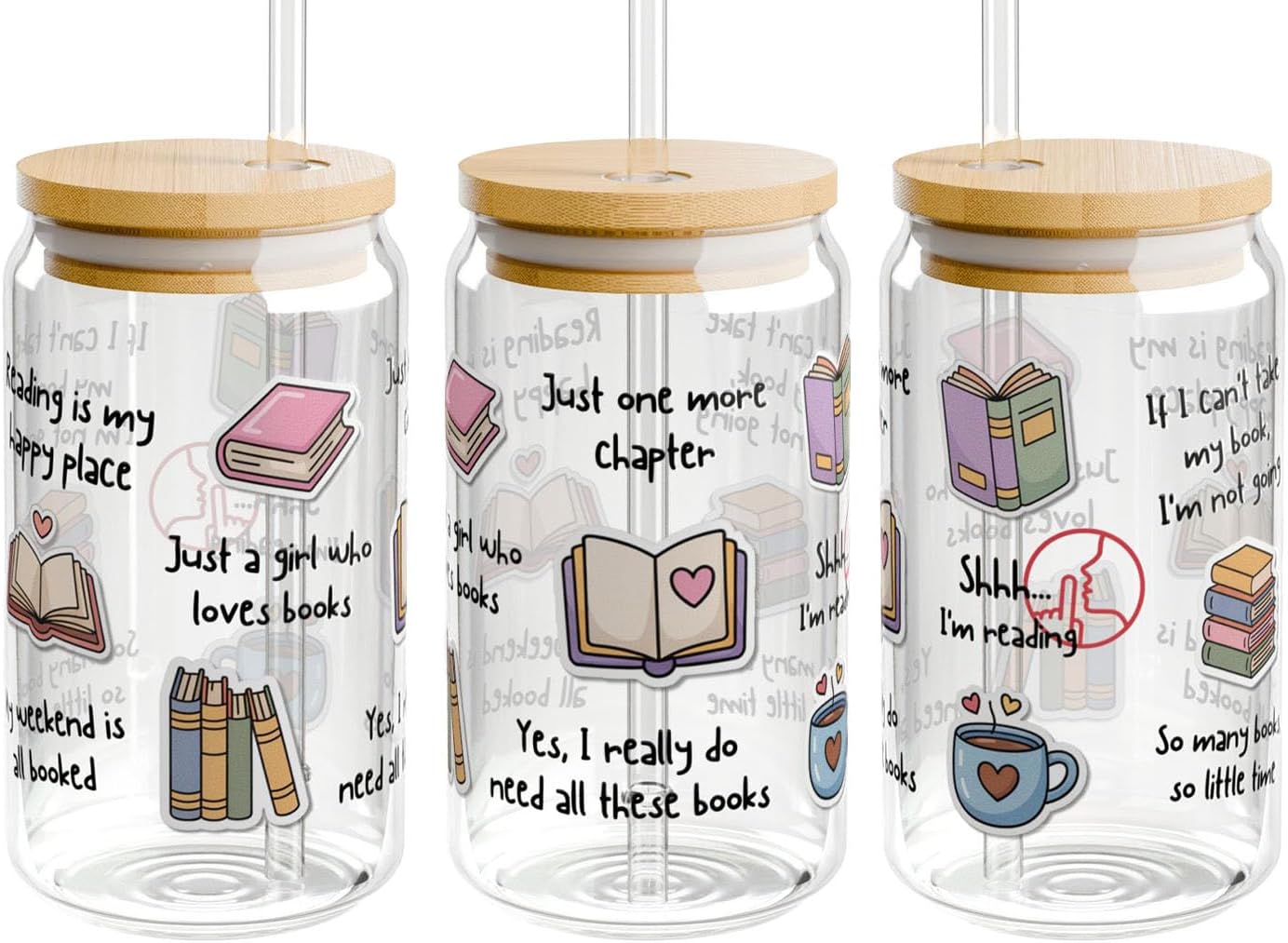 Book Lover Sipper Glass 16oz -We Laugh - Gift for Book Lovers Women Fiction Romance Readers