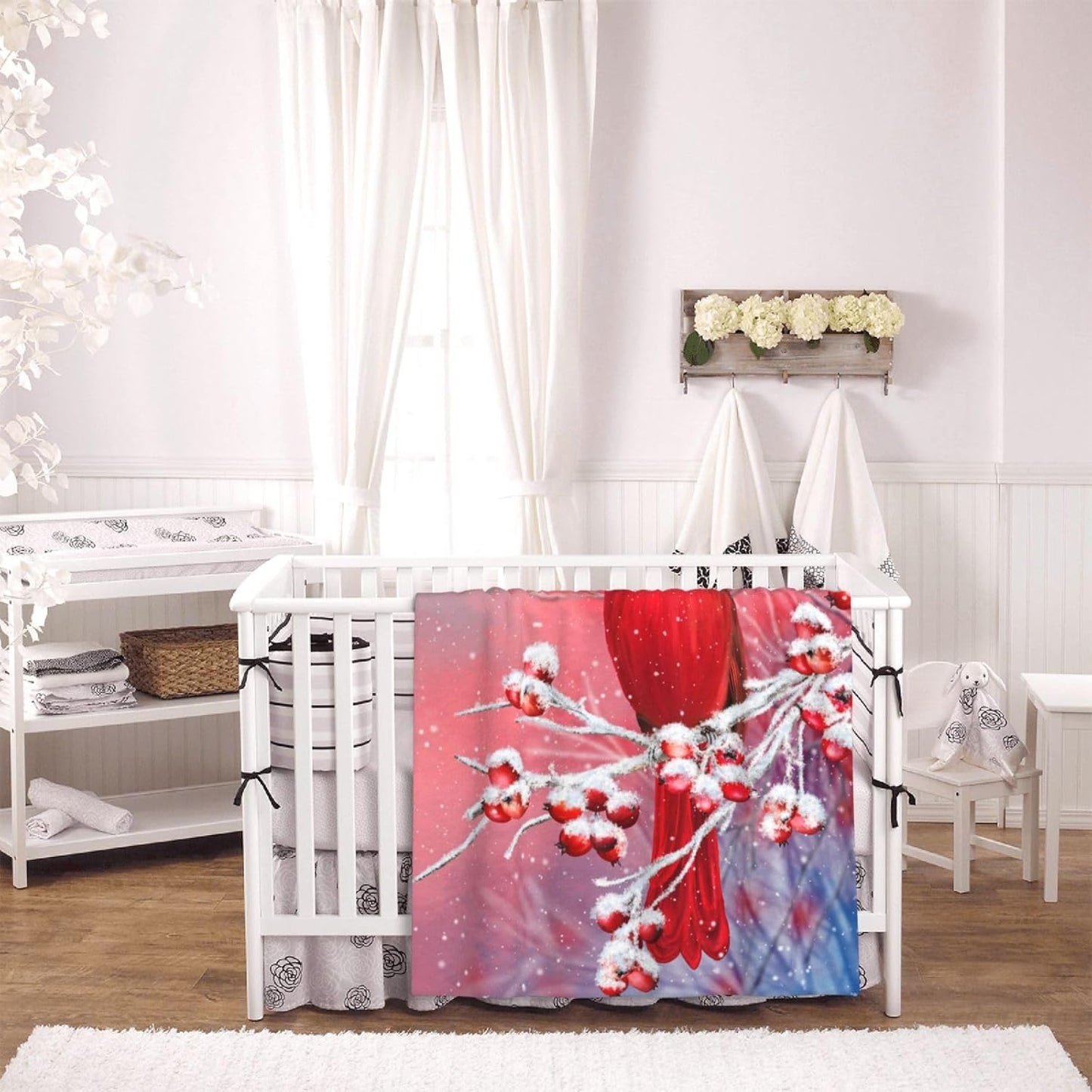 Red Cardinal Bird Snowy Background Baby Blanket Ultra Soft Throw Blanket All Season Warm Light Weight Cozy Plush Blankets for Home Bedroom Sofa Chair Travel, 40"X30"
