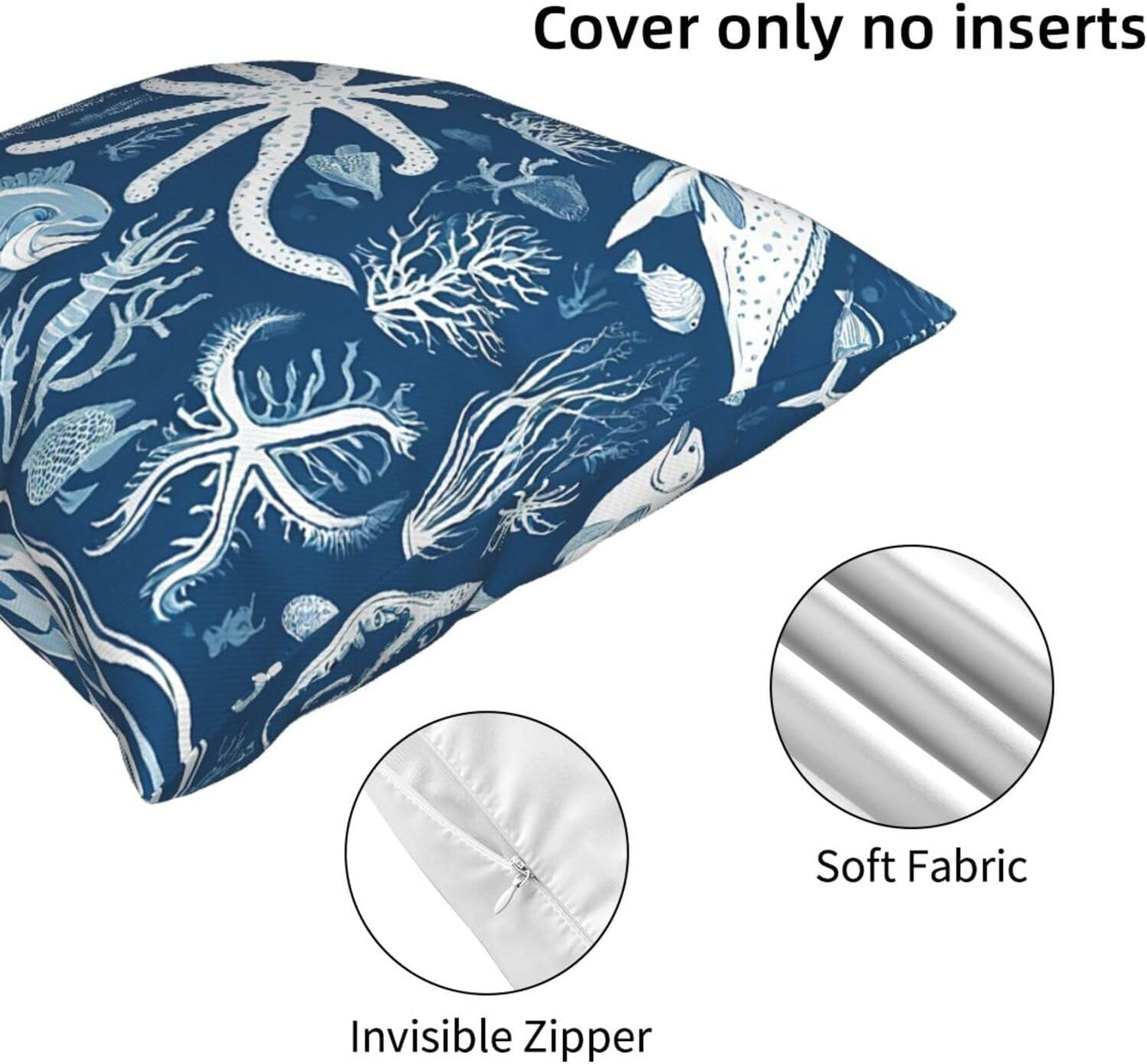 All-Season Square Pillow Covers 18"X18", Sea Animals, Decorative Throw Pillow Covers for Sofa Bed Couch, Hidden Zipper Cushion Cover, Square Lumbar & Accent Pillowcases for Home Decor