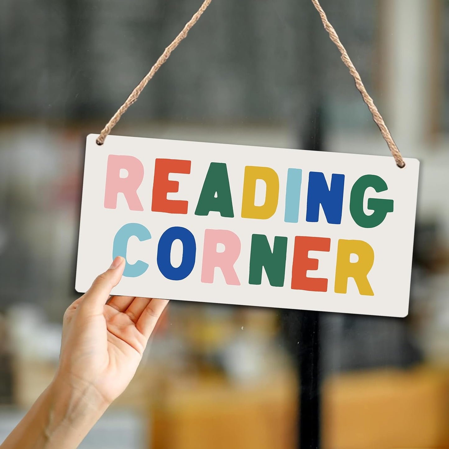 Reading Corner Wooden Sign - Boho Rainbow Reading Corner Wall Decor, Reading Room Hanging Plaque Sign for Library School Classroom Toddler Kids Room 12x6 Inches
