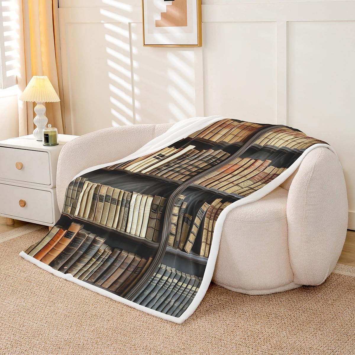 Erosebridal Vintage Bookshelves Sherpa Blanket Mystery Library Blanket, Book Lovers Gifts Throw Blanket for Chair Retro Library Fleece Blanket, Preppy Stuff Students Plush Blanket