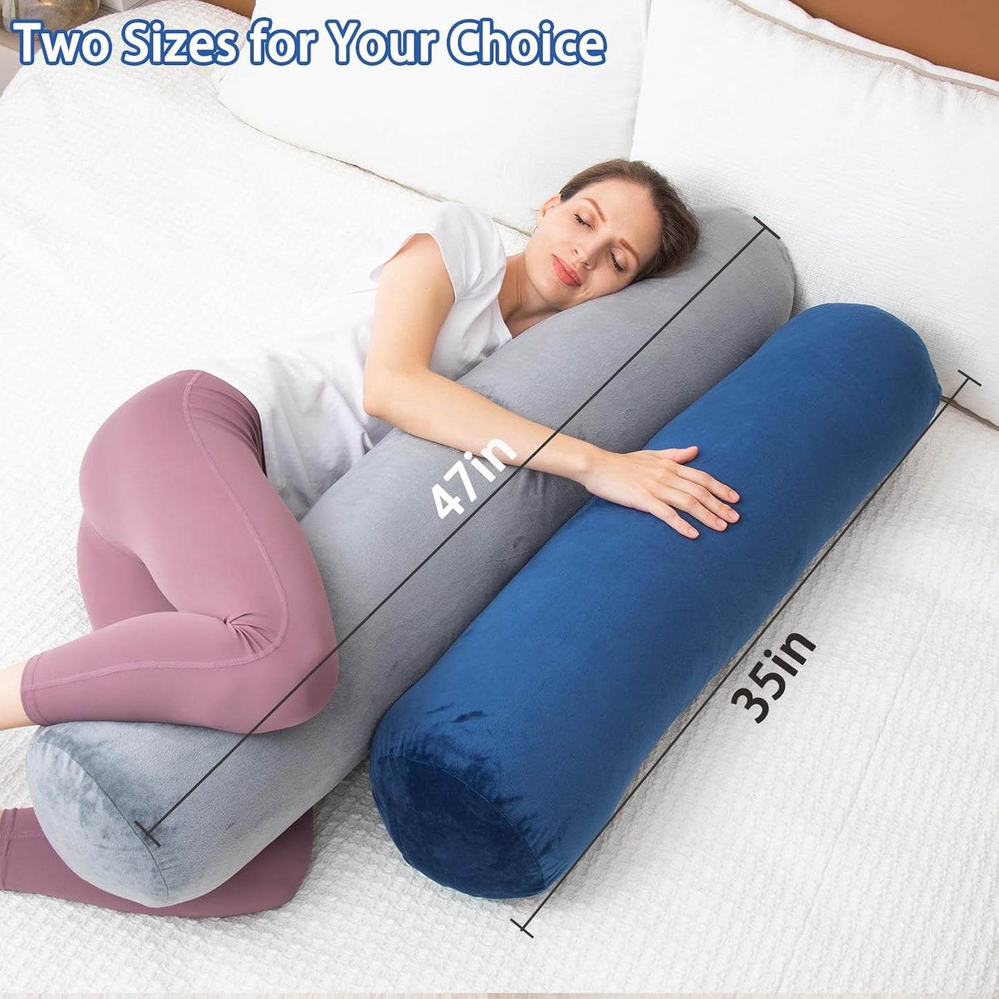 Body Pillow, Memory Foam Round Body Pillows for Adults, Firm Long Bolster Pillow for Bed, Cylinder Tube Roll Pillow with Velvet Cover, 47x7.87 Inches, Grey