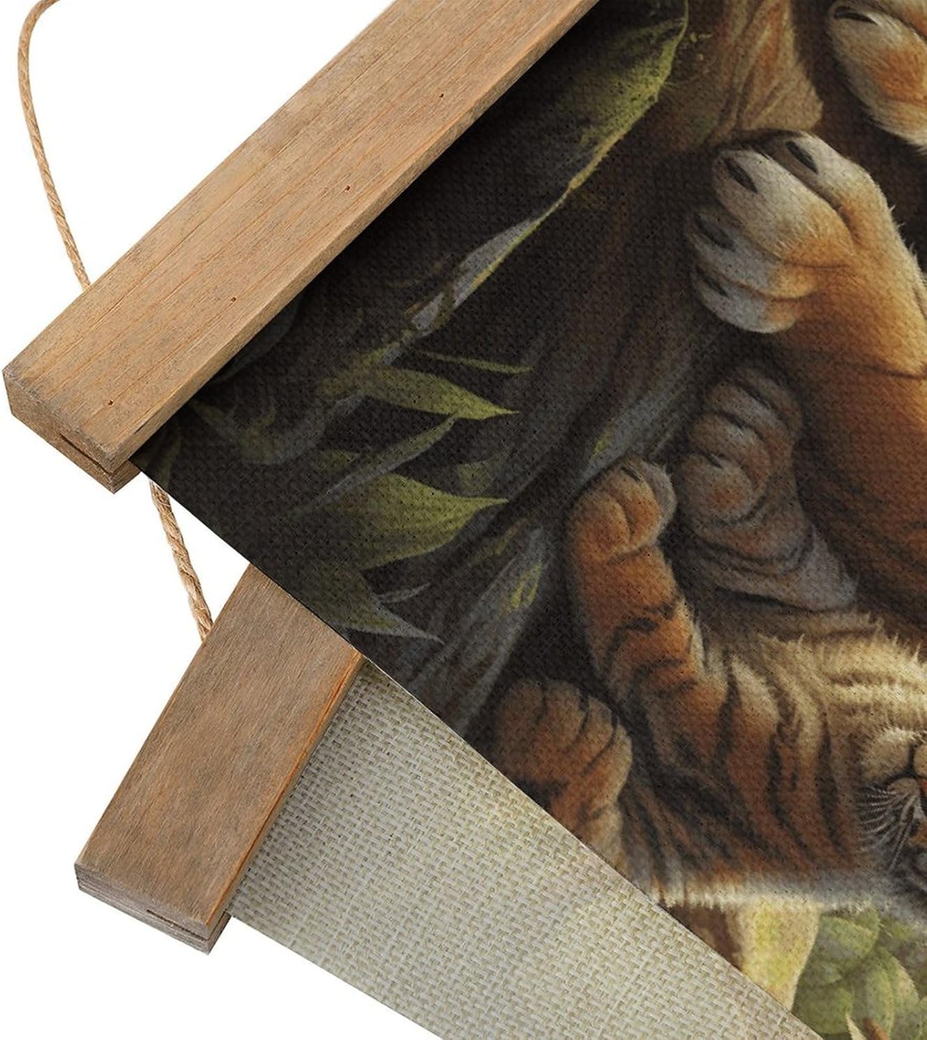 Vintage Jungle Tigers Cub Poster with Wooden Frame Personalized Linen Hanging Scroll Painting Rustic Wall Hanging Illustrative Modern Artwork Decor for Home Living Room Bedroom Office