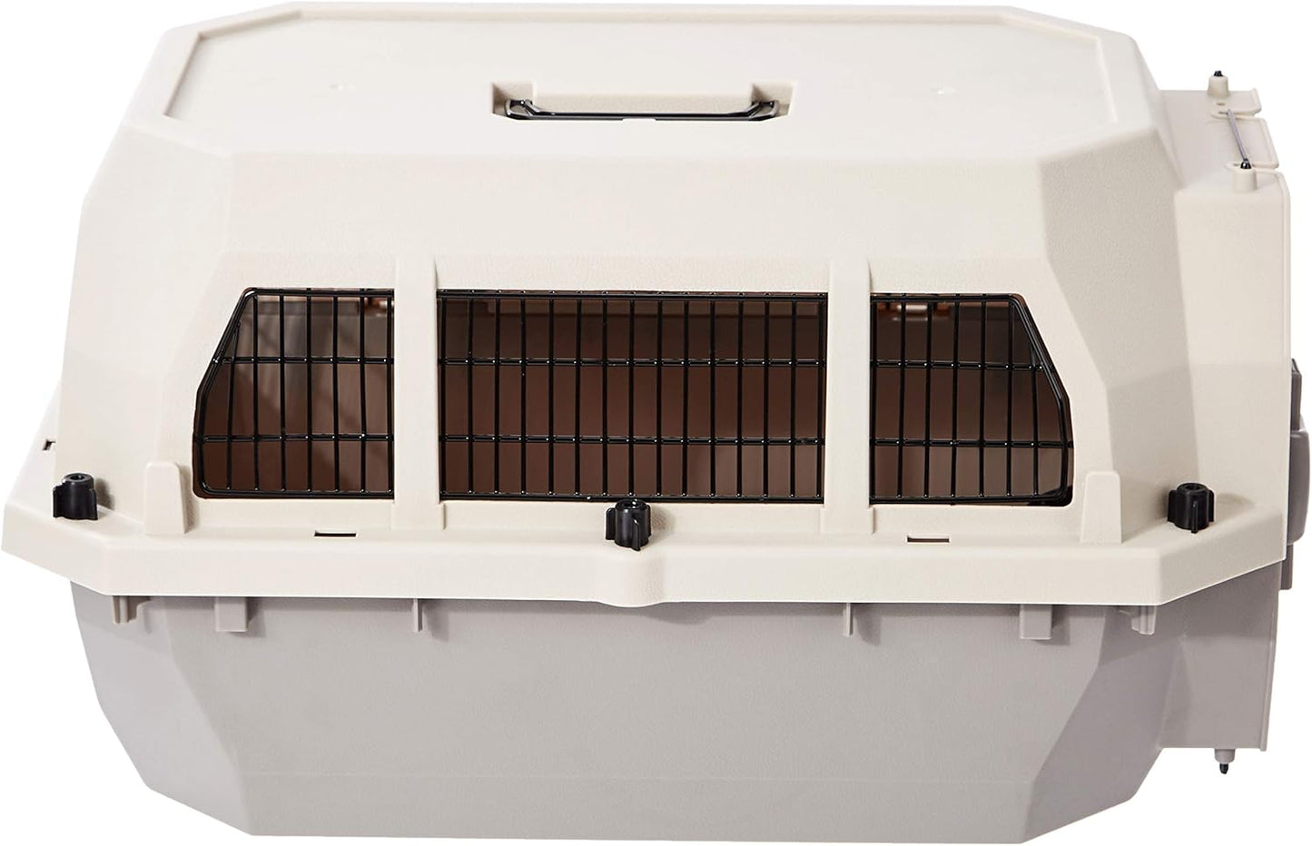 Amazon Basics Hard-Sided Dog and Cat Kennel, Single-Door Travel Pet Carrier with Metal Wire Ventilation, 23.6"L x 15.7"W x 13"H, Beige