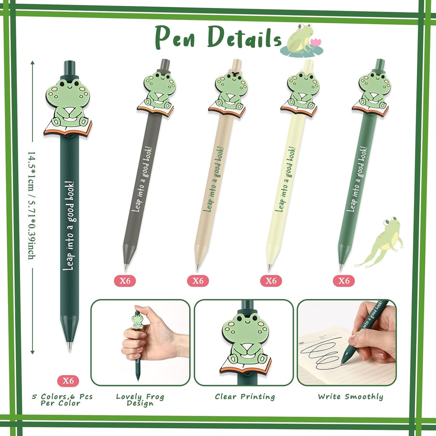 30 Sets Book Lovers Gifts Bulk Frog Pens with Inspirational Bookmarks School Librarian Appreciation Gifts Book Club Reading Party Favors for Women Men Bookish Librarians Teachers