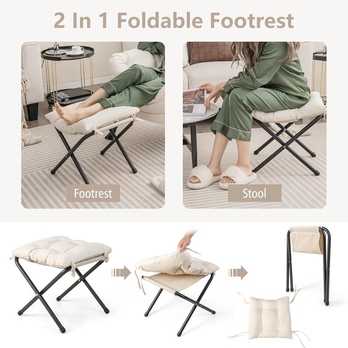 GORELAX Lazy Chair with Ottoman, Modern Accent Chair w/Armrests & Side Pocket, Upholstered Lounge Sofa Chair & Folding Footstool Set, Reading Chair for Bedroom, Living Room, Dorm Room (Beige)
