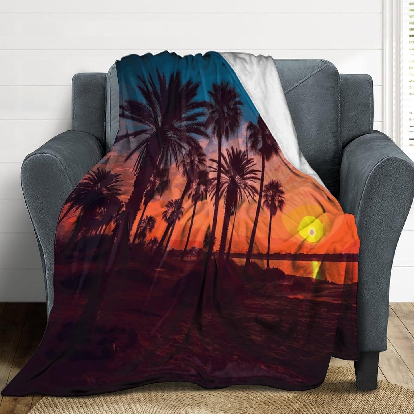 Palm Tree Sunset Blanket Super Soft Lightweight Throw Blanket Cute Cozy Warm Bed Blanket Decorative Fuzzy Blanket All-Season Home Decor Gift for Sofa Couch Living Room 50"*60"（130 * 150cm）