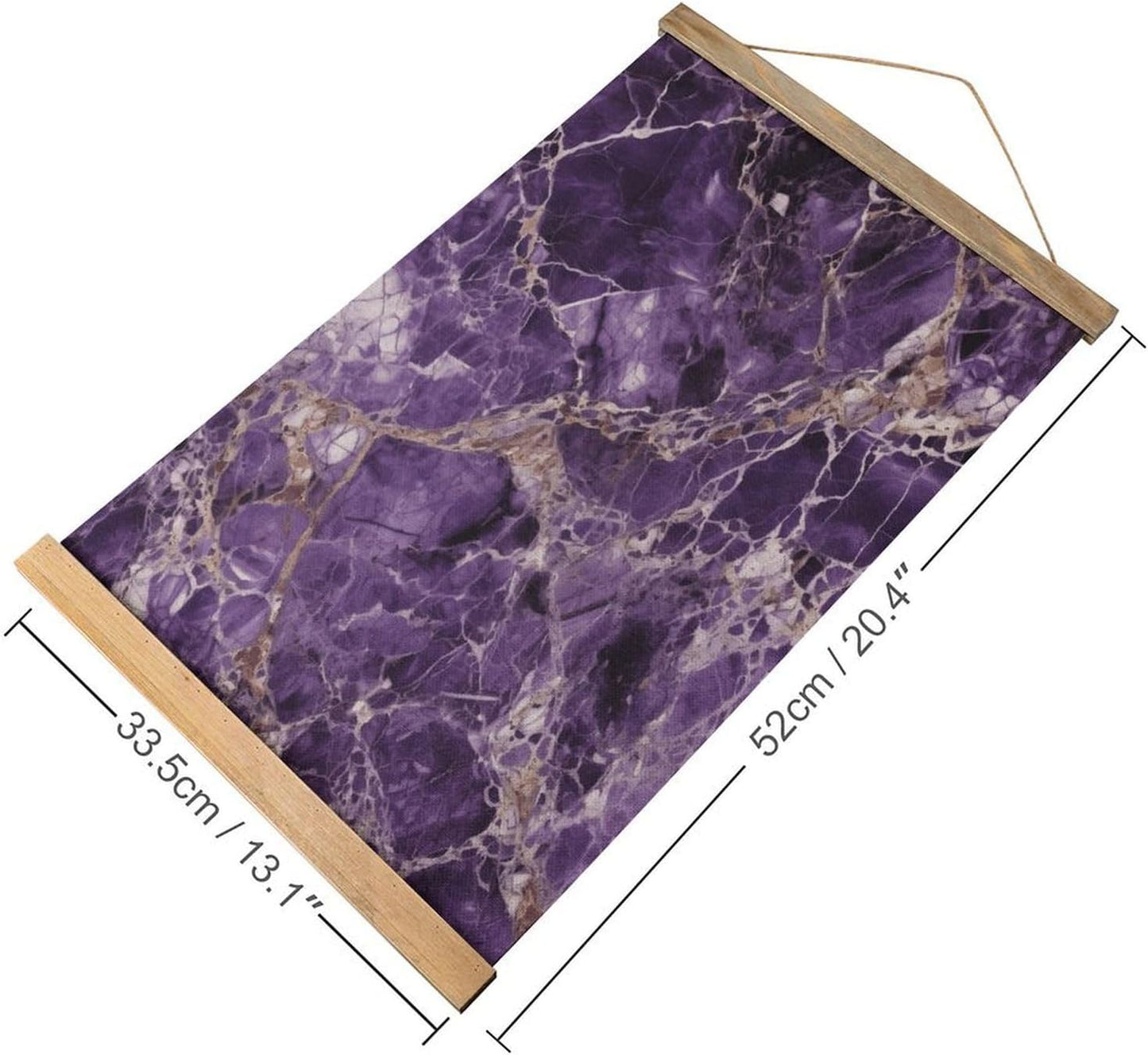 Vintage Marble Purple Poster with Wooden Frame Personalized Linen Hanging Scroll Painting Rustic Wall Hanging Illustrative Modern Artwork Decor for Home Living Room Bedroom Office