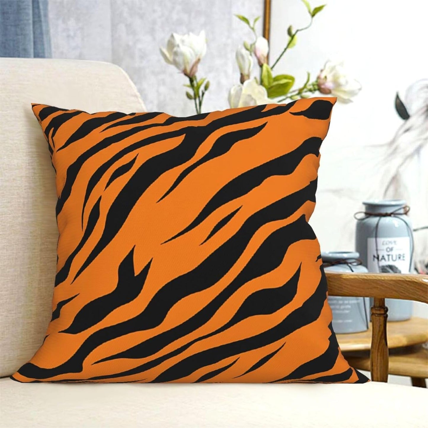 All-Season Square Pillow Covers 18"X18", Orange Tiger Leopard, Decorative Throw Pillow Covers For Sofa Bed Couch, Hidden Zipper Cushion Cover, Square Lumbar & Accent Pillowcases For Home Decor
