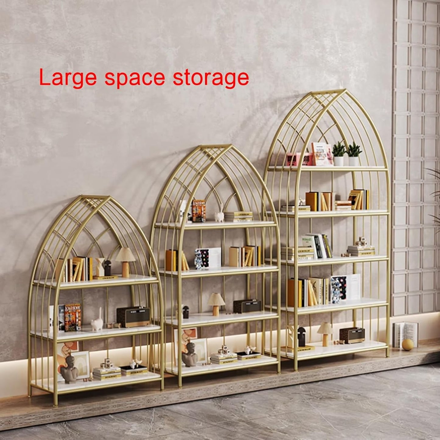 Book shelf,display cabinet,modern bookshelf,metal bookshelf,unique bookshelf,book shelves,bookshelf with storage,Suitable for study, living room corner, bedroom, living room, balcony, office(Gold,60x3