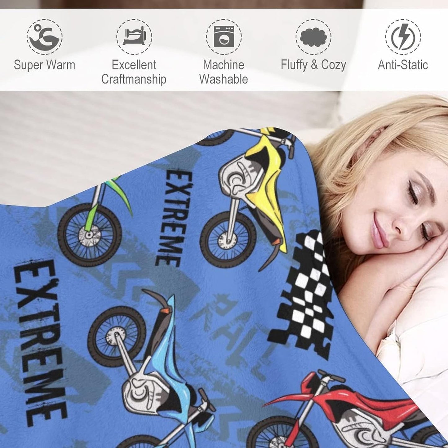 Cool Motorcycle Throw Blanket Car Soft Warm Bedding Bed Blankets Boys Teen Gifts for Couch Bedroom Sofa Office Car, All Season Cozy Flannel Plush Blanket for Kids Adults, 60"X50"
