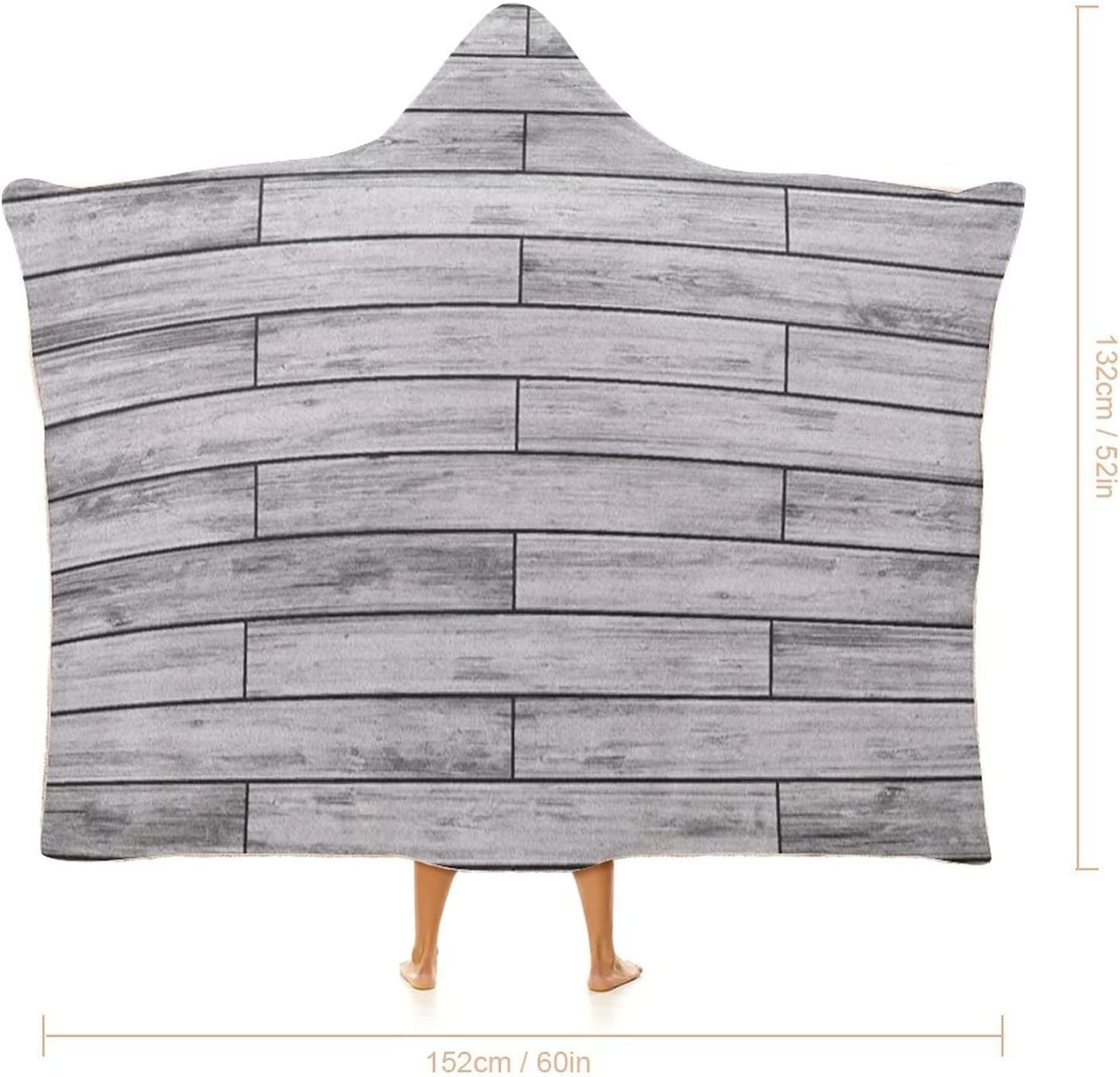 Throw Blankets, Taupe Women Men Hooded Blanket, Picture of Parquet Grey Wood Texture Rusty, Soft Warm Cozy, 60 x 80inches, Studying Reading Snuggling Napping Office, Taupe Grey