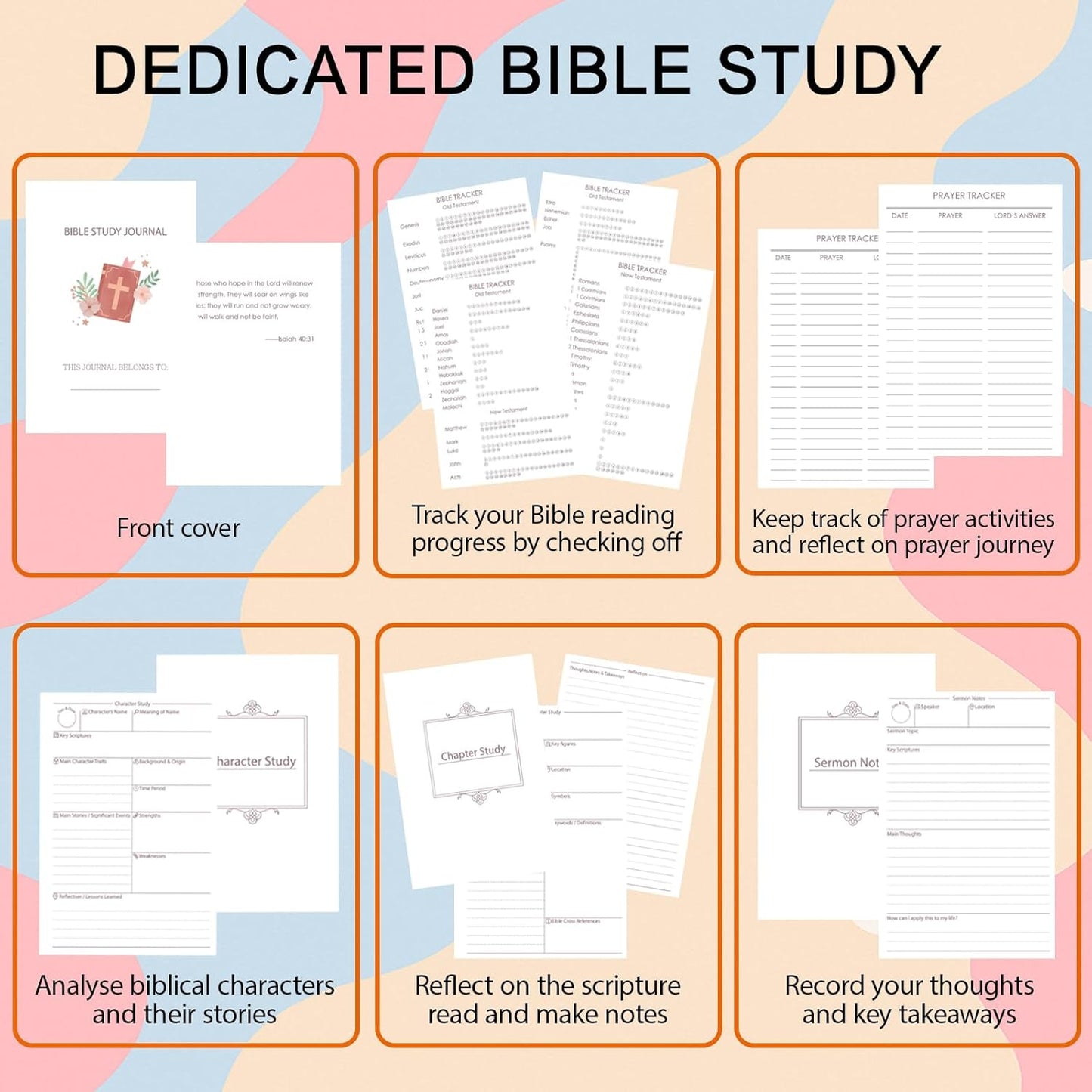 Bible Study Journal Leather Notebook, Bible Study Supplies, Church Notes Prayer Journal for Bible Notes Religious Gifts for Women Men (Pink)