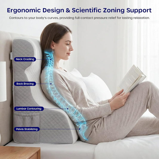 Wedge Pillow for Sleeping - Orthopedic Bed Wedge Pillow for Post-Surgery Recovery, Acid Reflux & Snoring Relief - Memory Foam Back Support Pillow for Sitting Up in Bed, Headboard Cushion - White