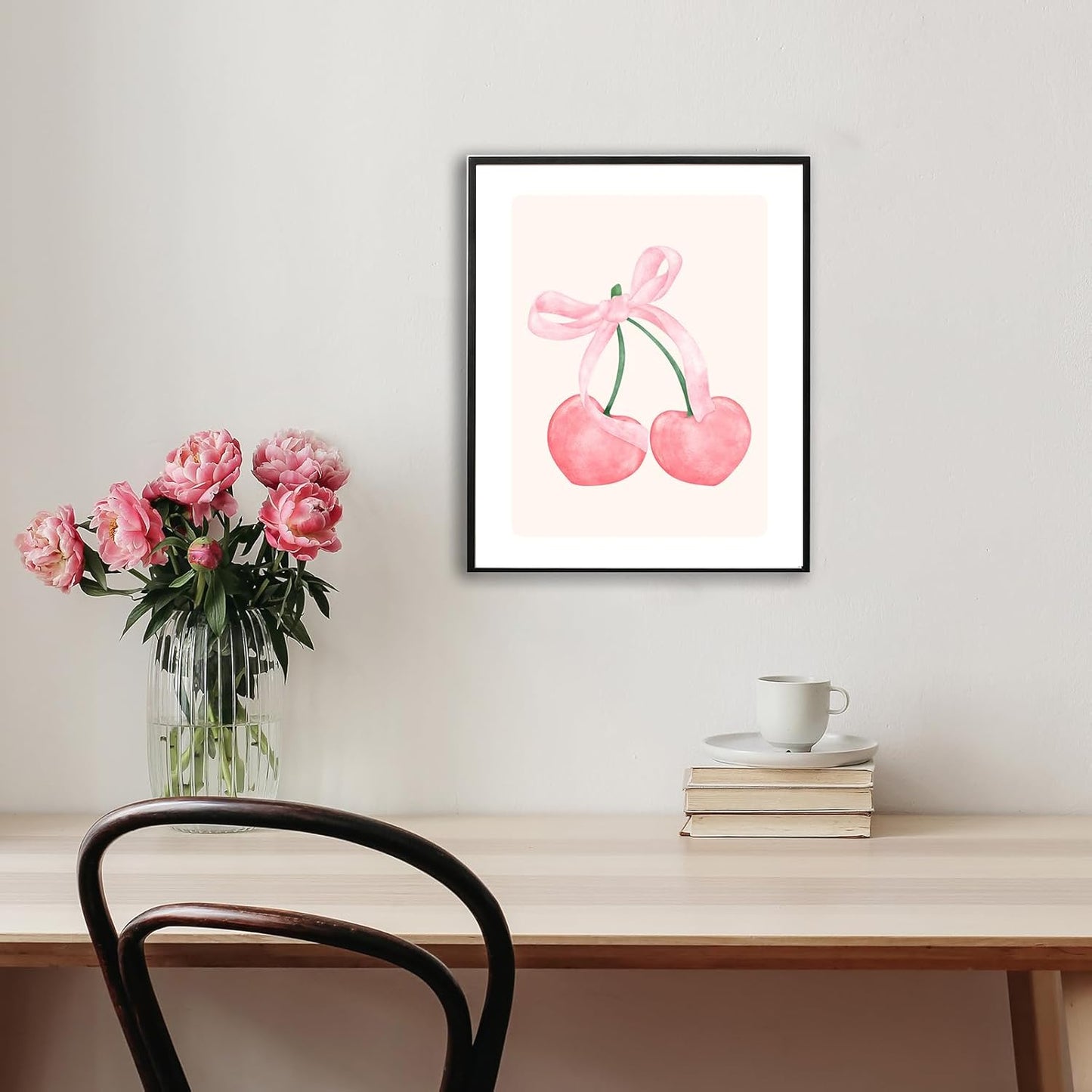 Pink Coquette Wall Art Prints Set of 6 – Trendy Preppy Room Decor for Girls Bedroom & Dorm – Pink Bow, Disco Ball, Cherry & 8 Ball Posters – 8x10 Unframed Aesthetic Wall Decor